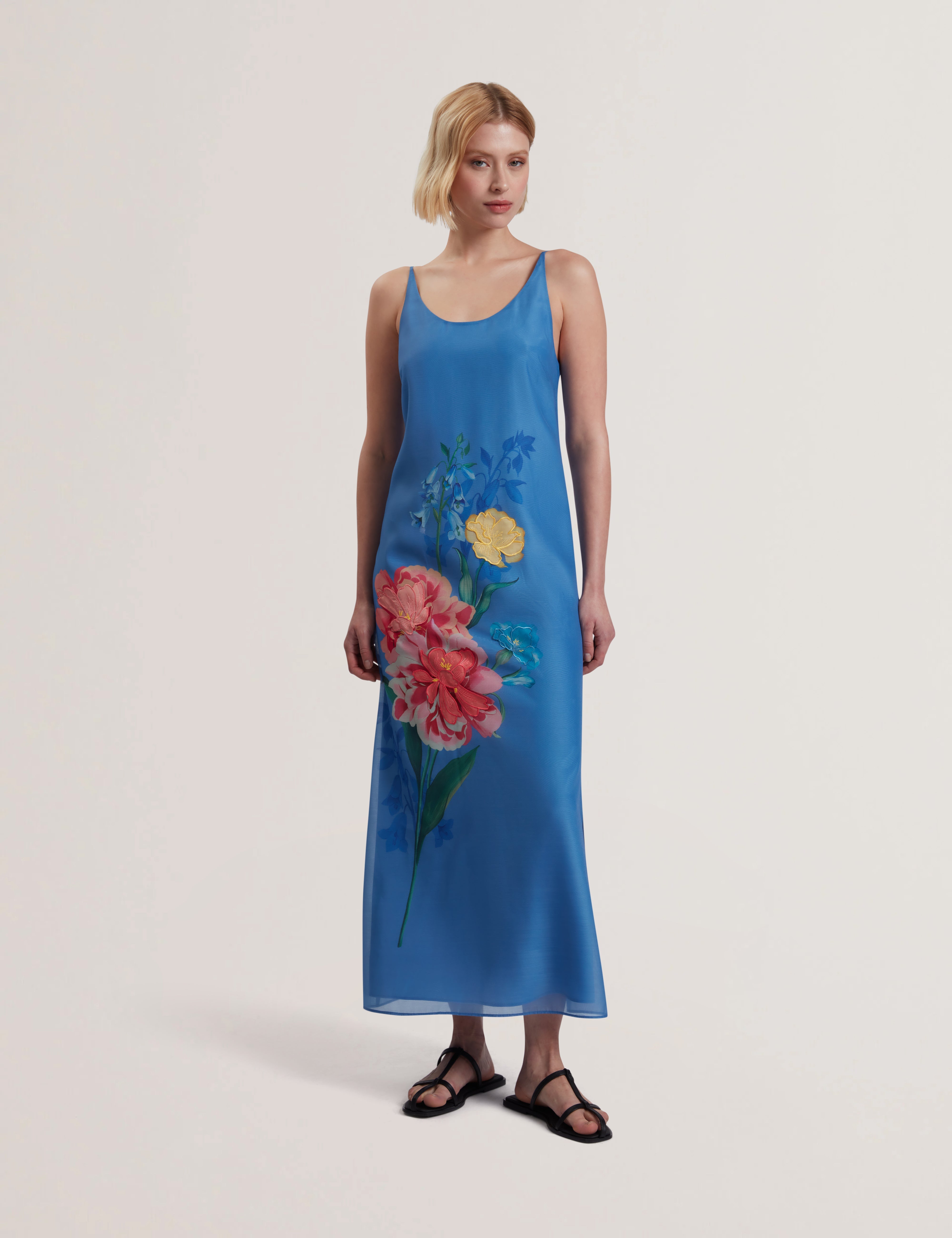 Fayda Organza Scoop Neck Midi Dress Mid-Blue