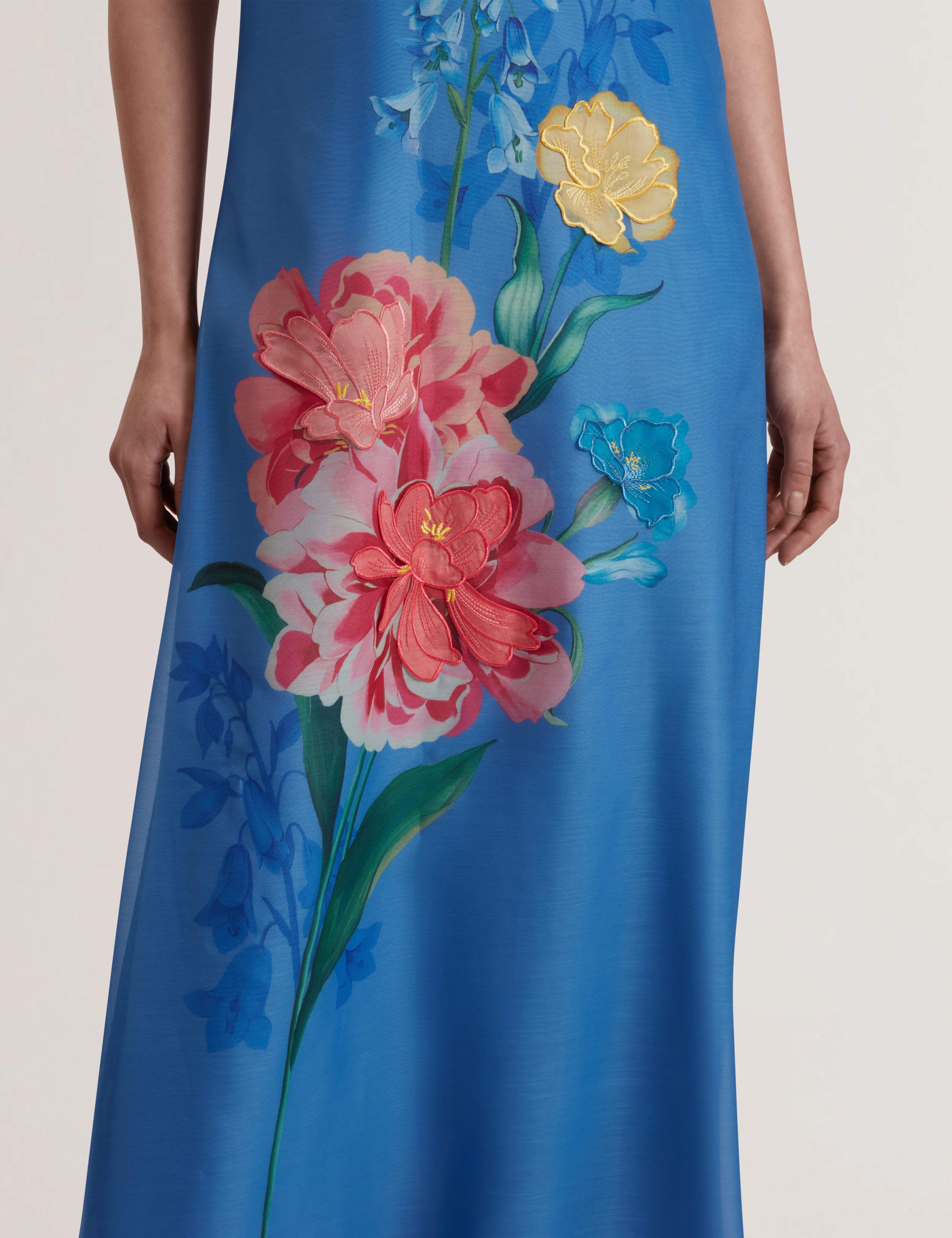 Fayda Organza Scoop Neck Midi Dress Mid-Blue