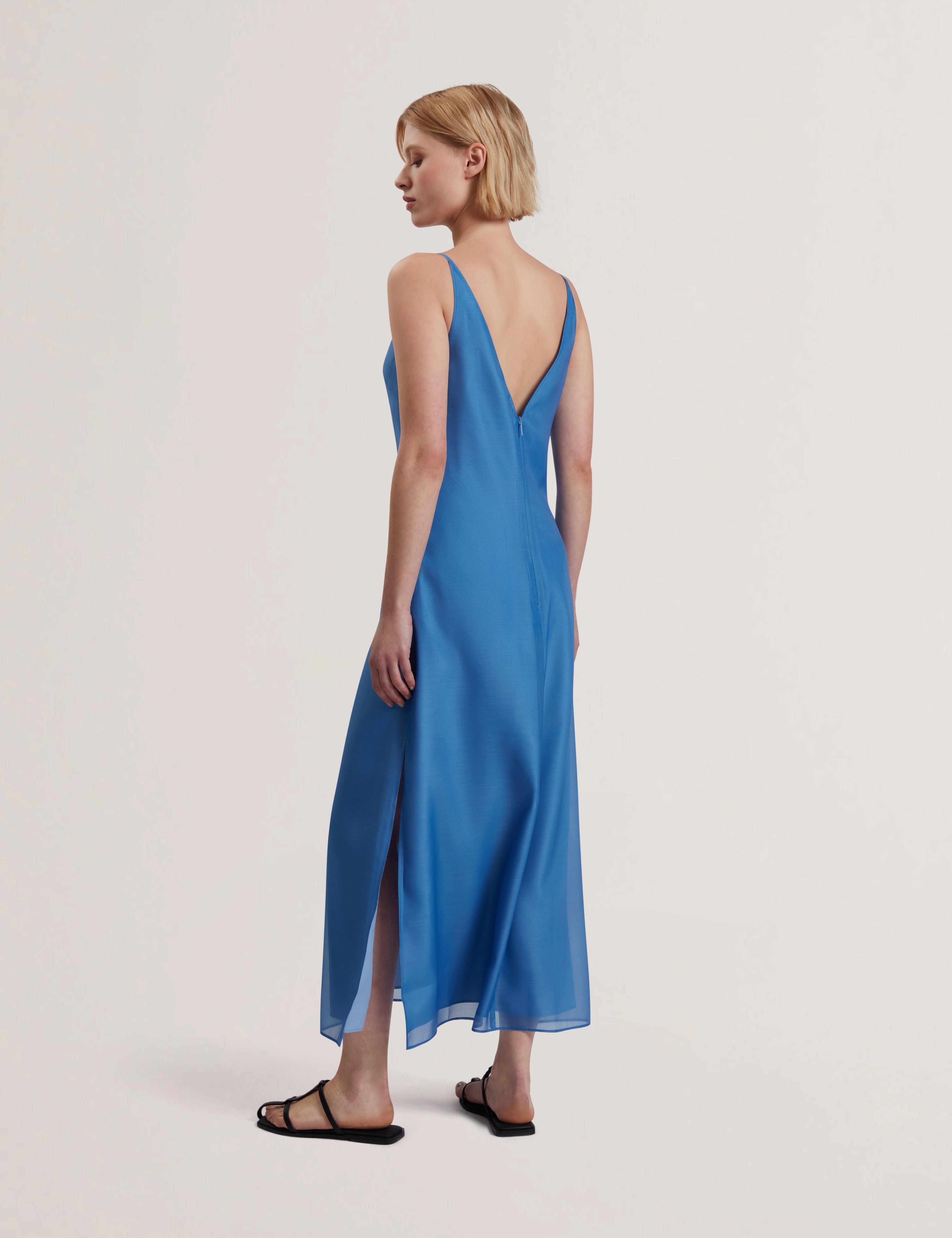 Fayda Organza Scoop Neck Midi Dress Mid-Blue