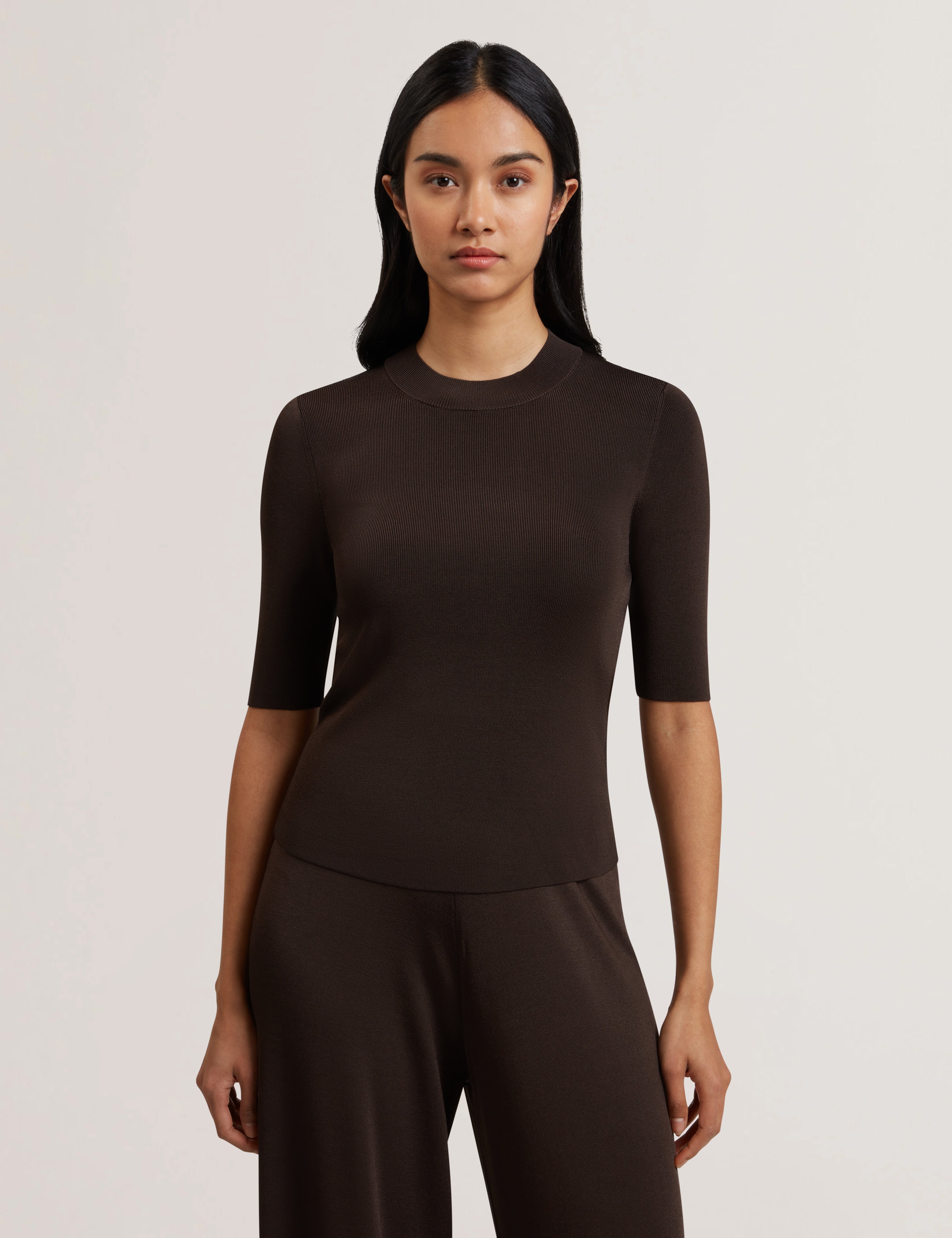 Felixia Knitted Half Sleeve Tee Dk-Brown