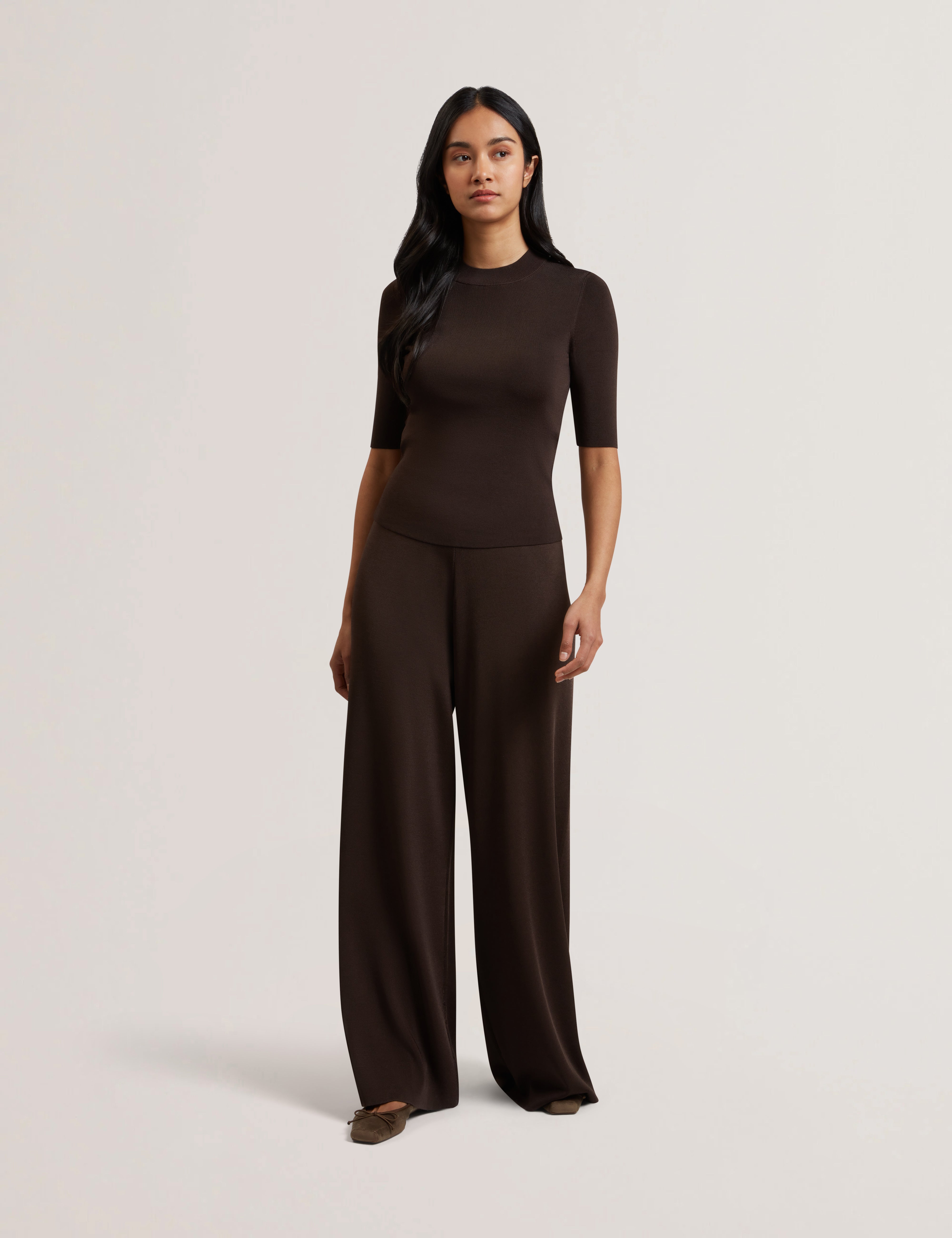 Felixia Knitted Half Sleeve Tee Dk-Brown