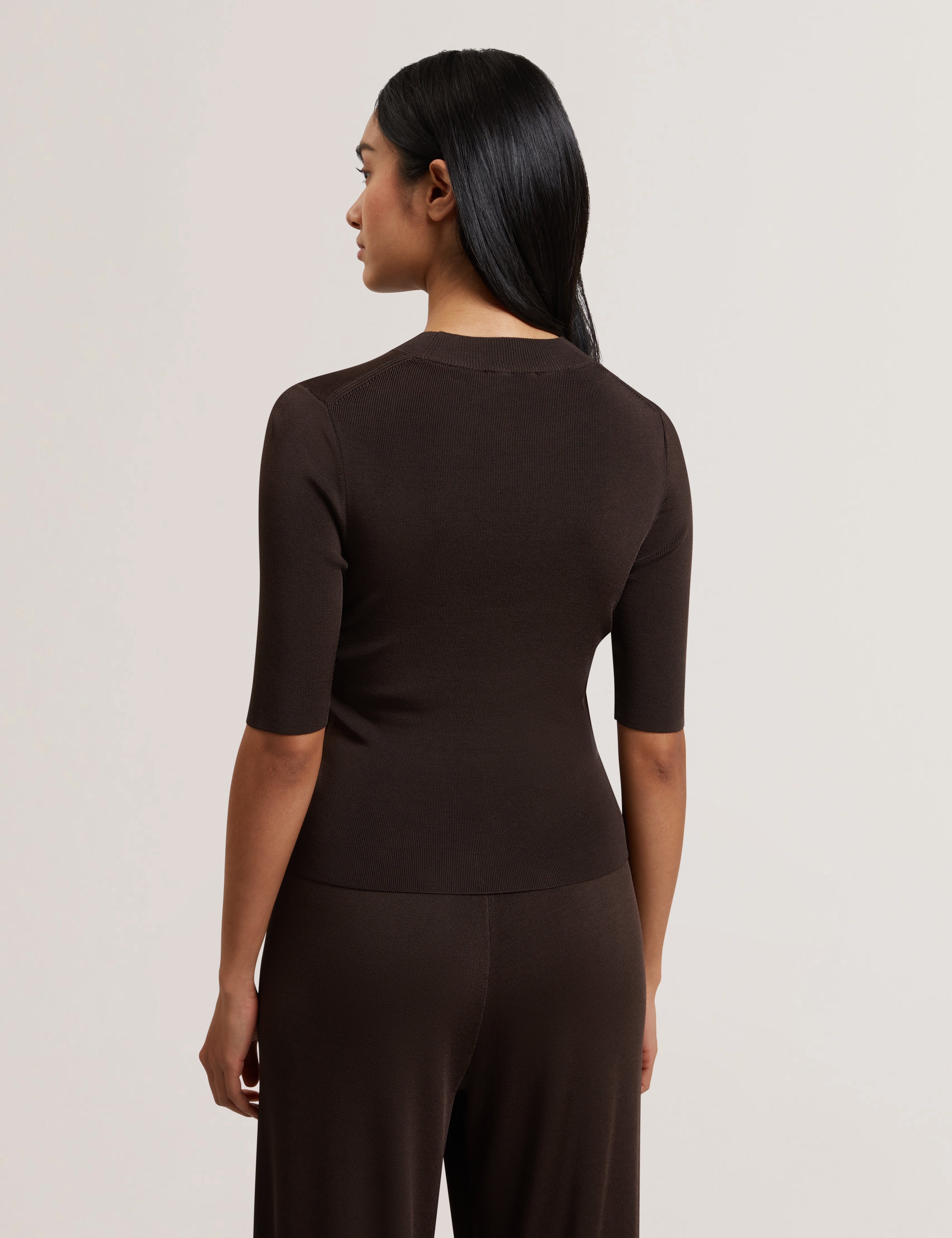Felixia Knitted Half Sleeve Tee Dk-Brown