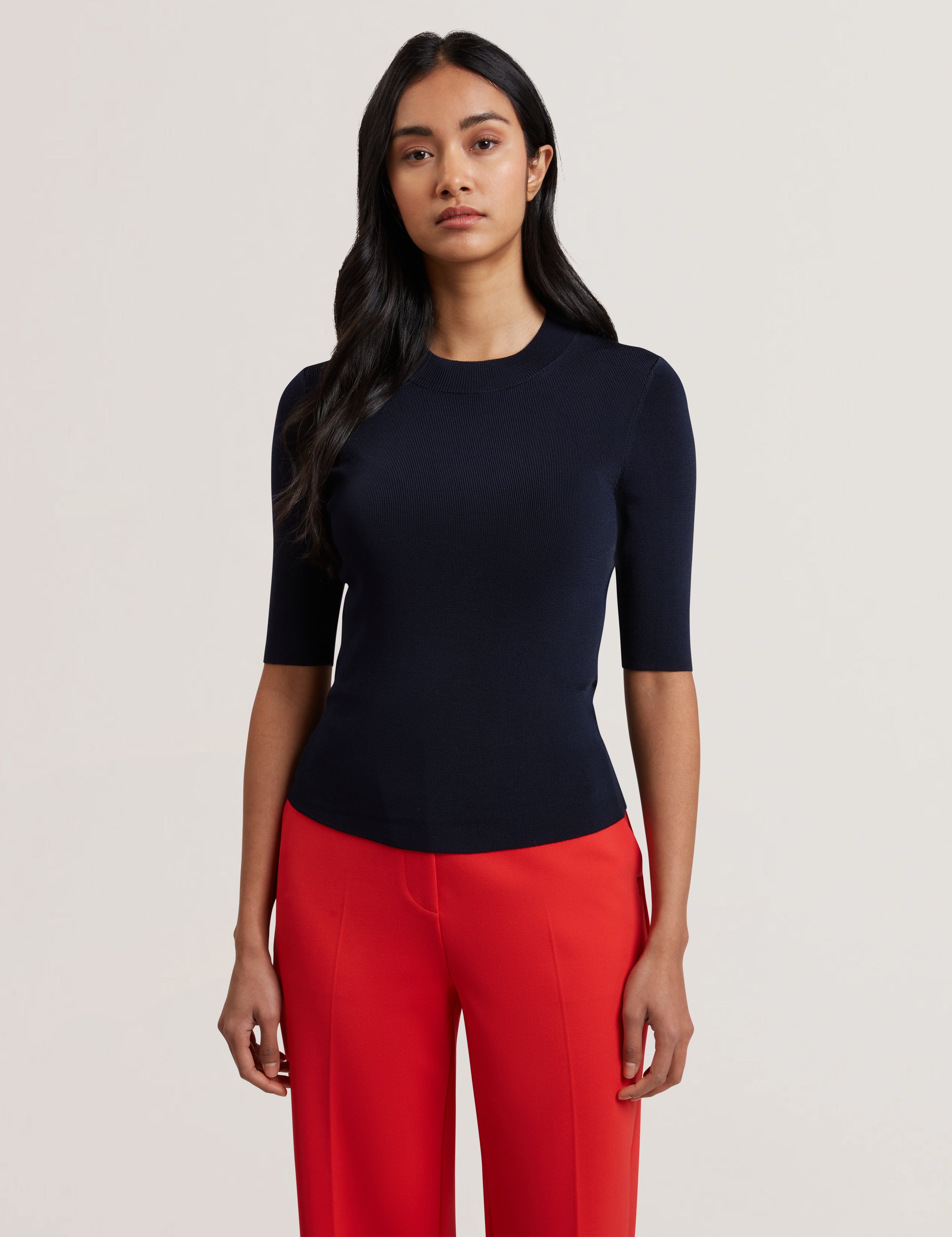 Felixia Knitted Half Sleeve Tee Navy