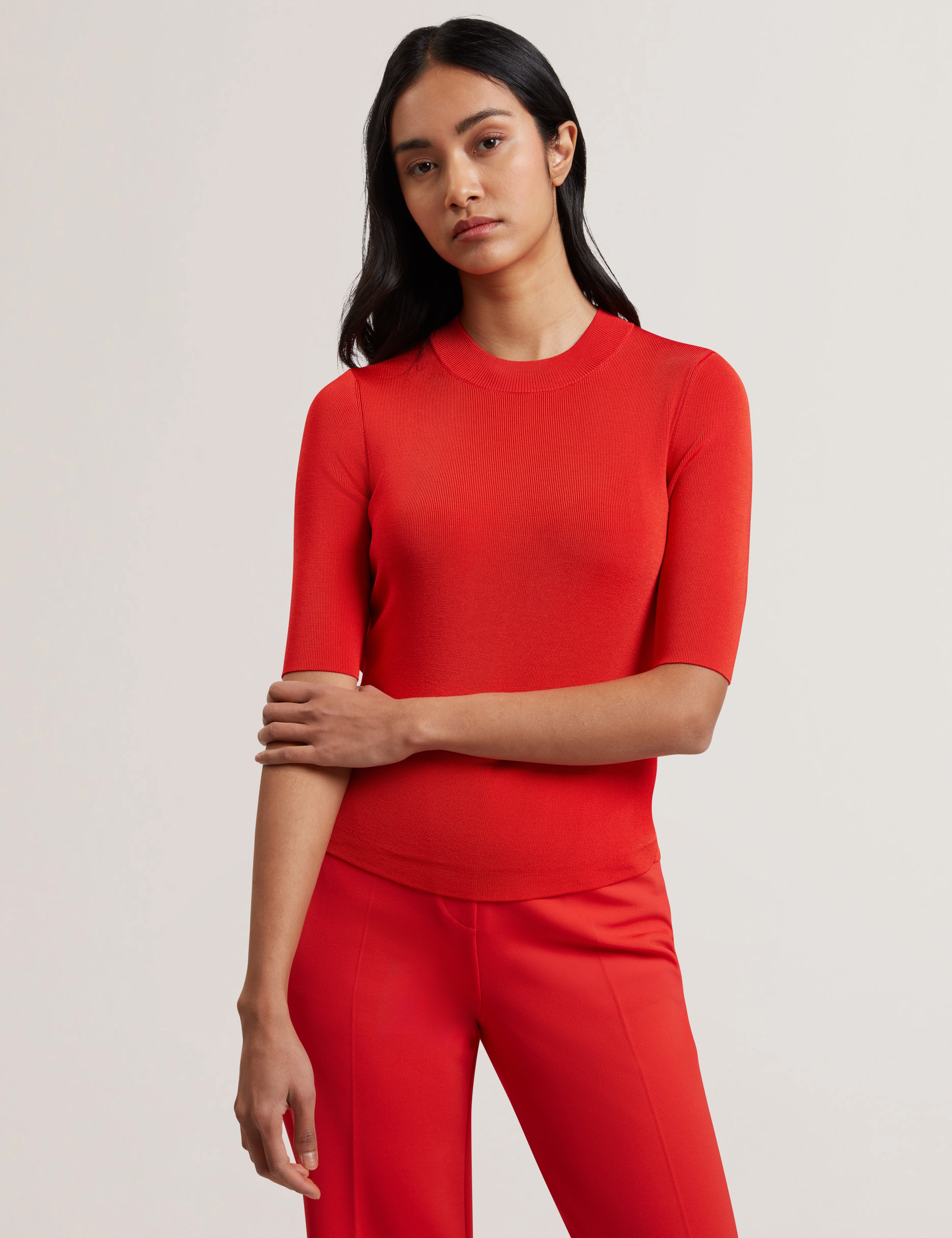 Felixia Knitted Half Sleeve Tee Red