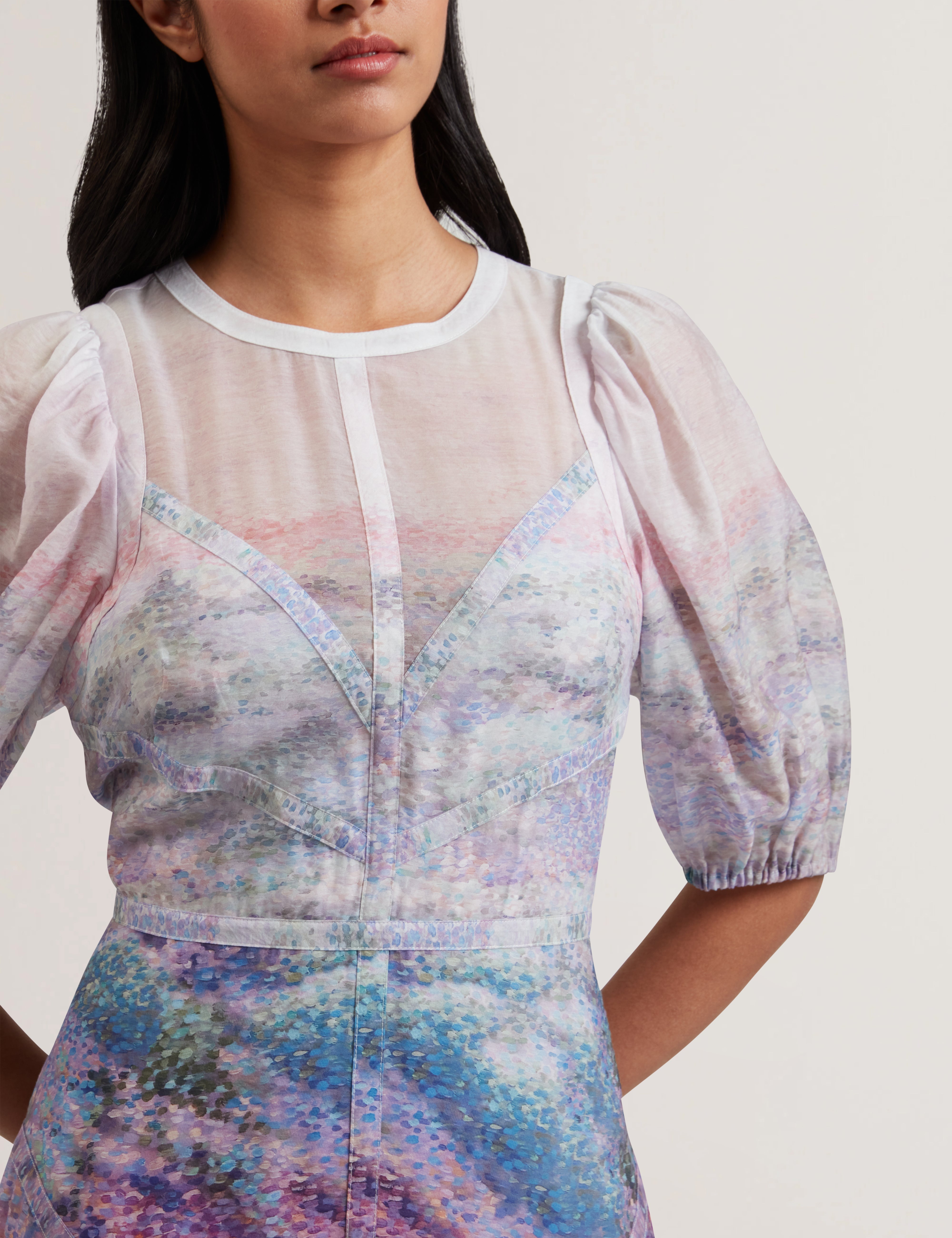 Flissaa Printed Puff Sleeve Maxi Dress Mid-Pink