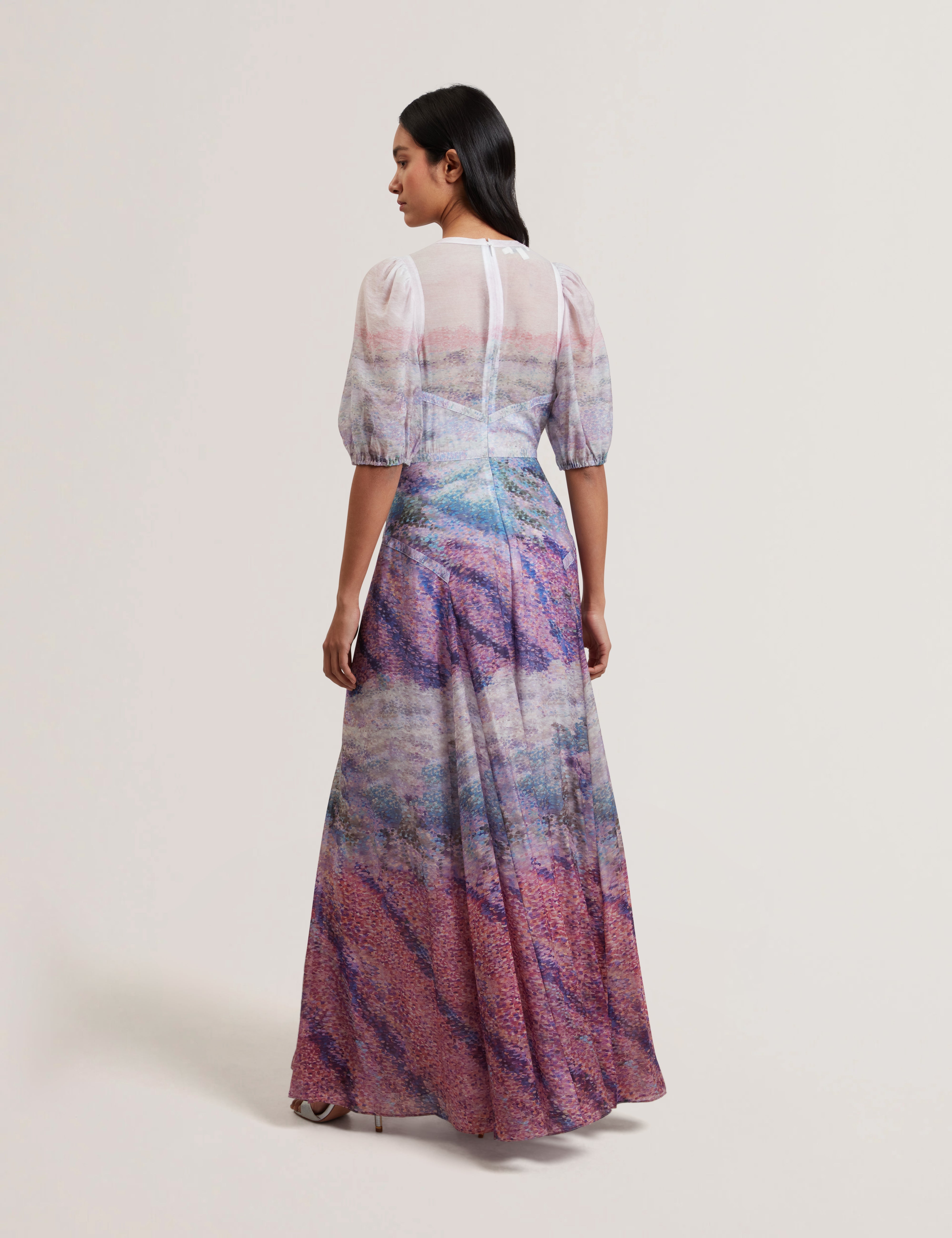 Flissaa Printed Puff Sleeve Maxi Dress Mid-Pink
