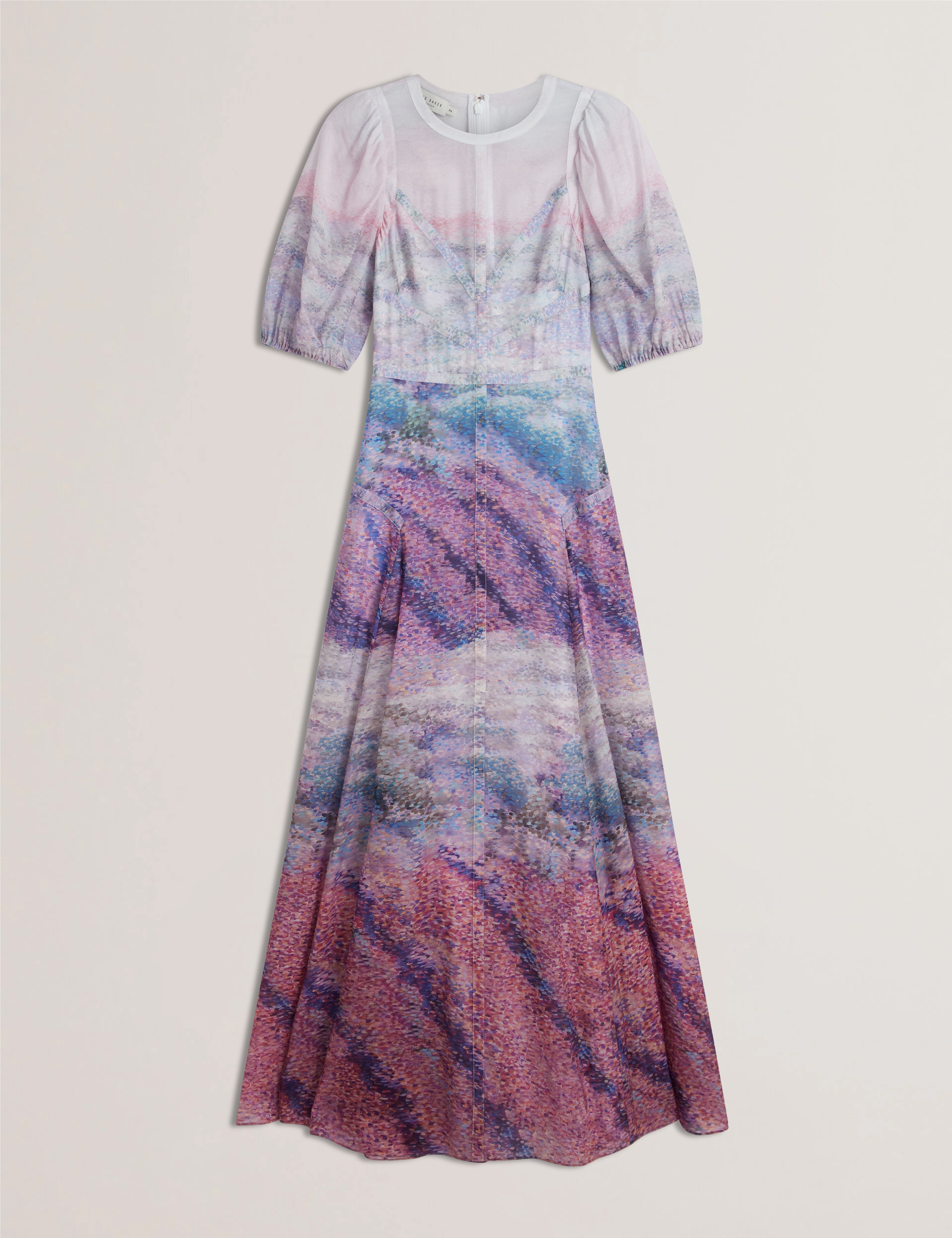 Flissaa Printed Puff Sleeve Maxi Dress Mid-Pink
