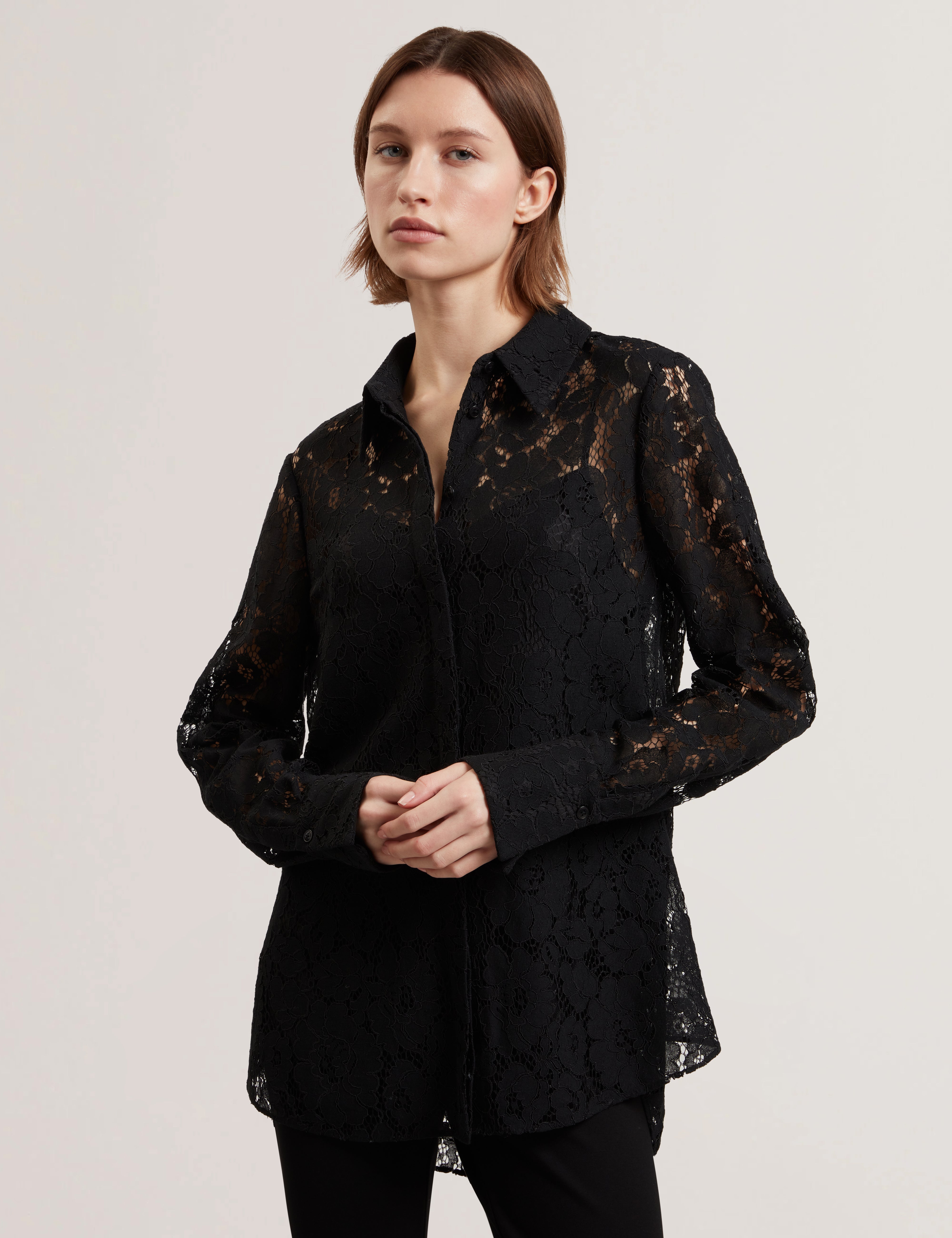 Gennoa Longline Lace Shirt Black