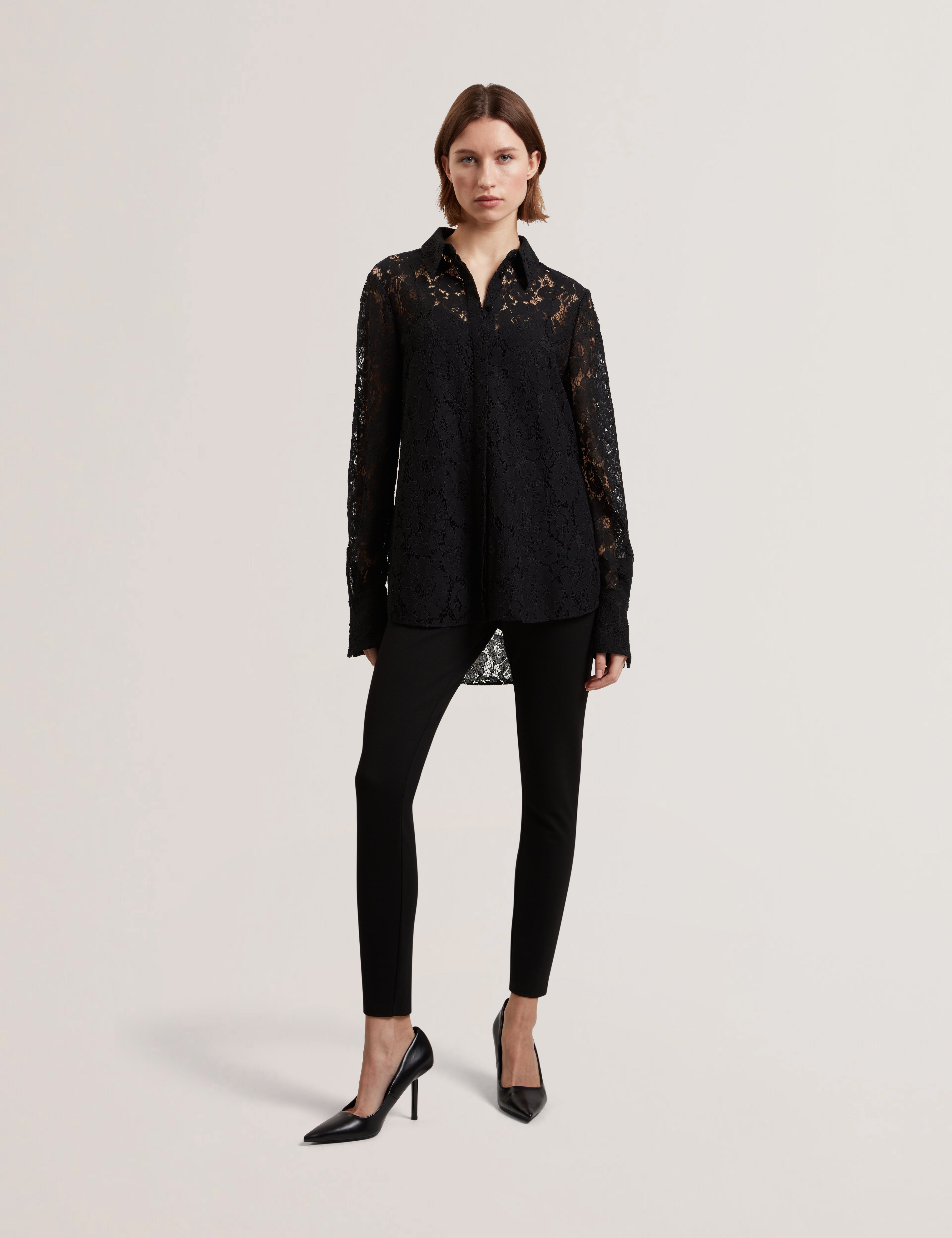 Gennoa Longline Lace Shirt Black
