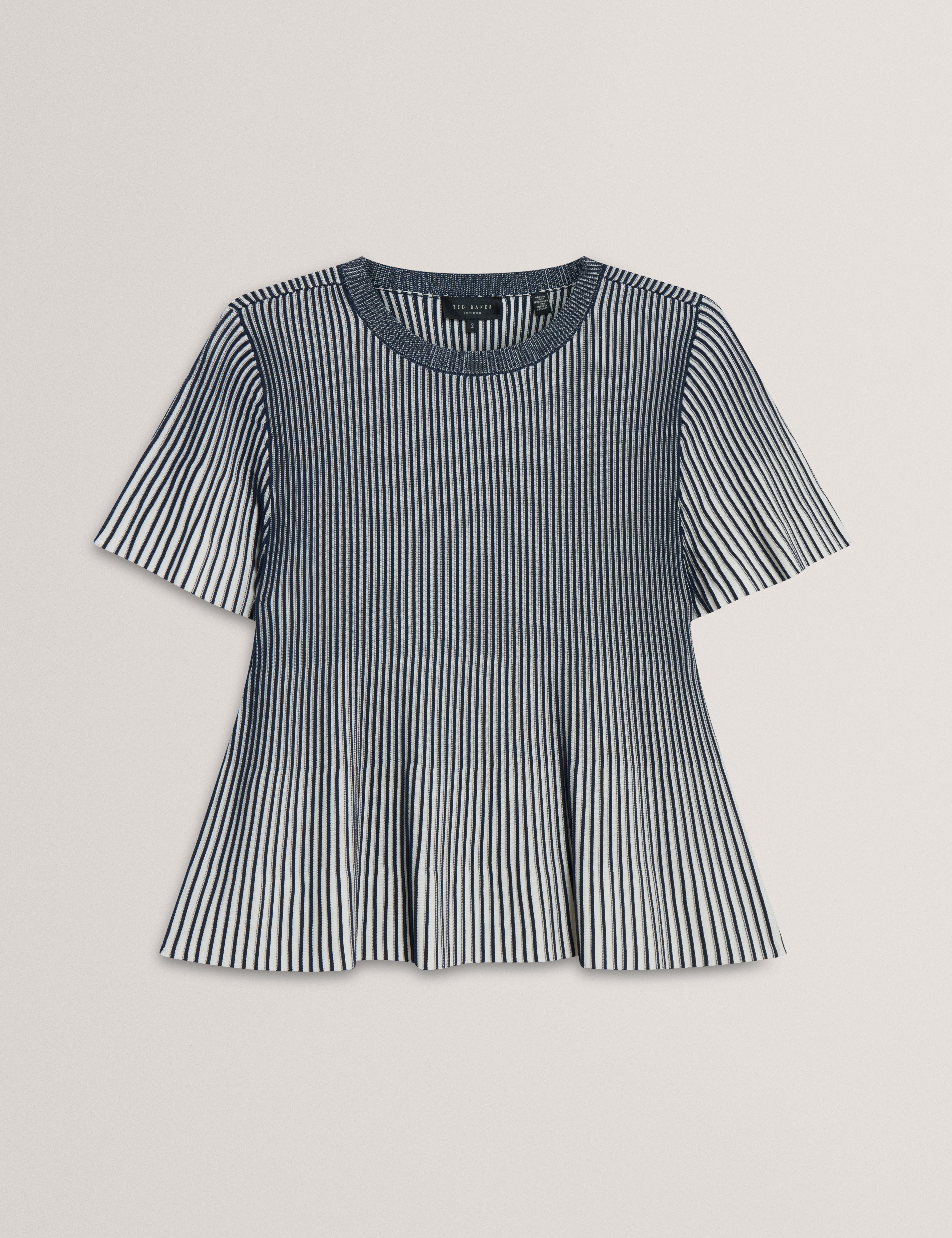 Hethrr Textured Stripe Fluted Sleeve Tee Navy