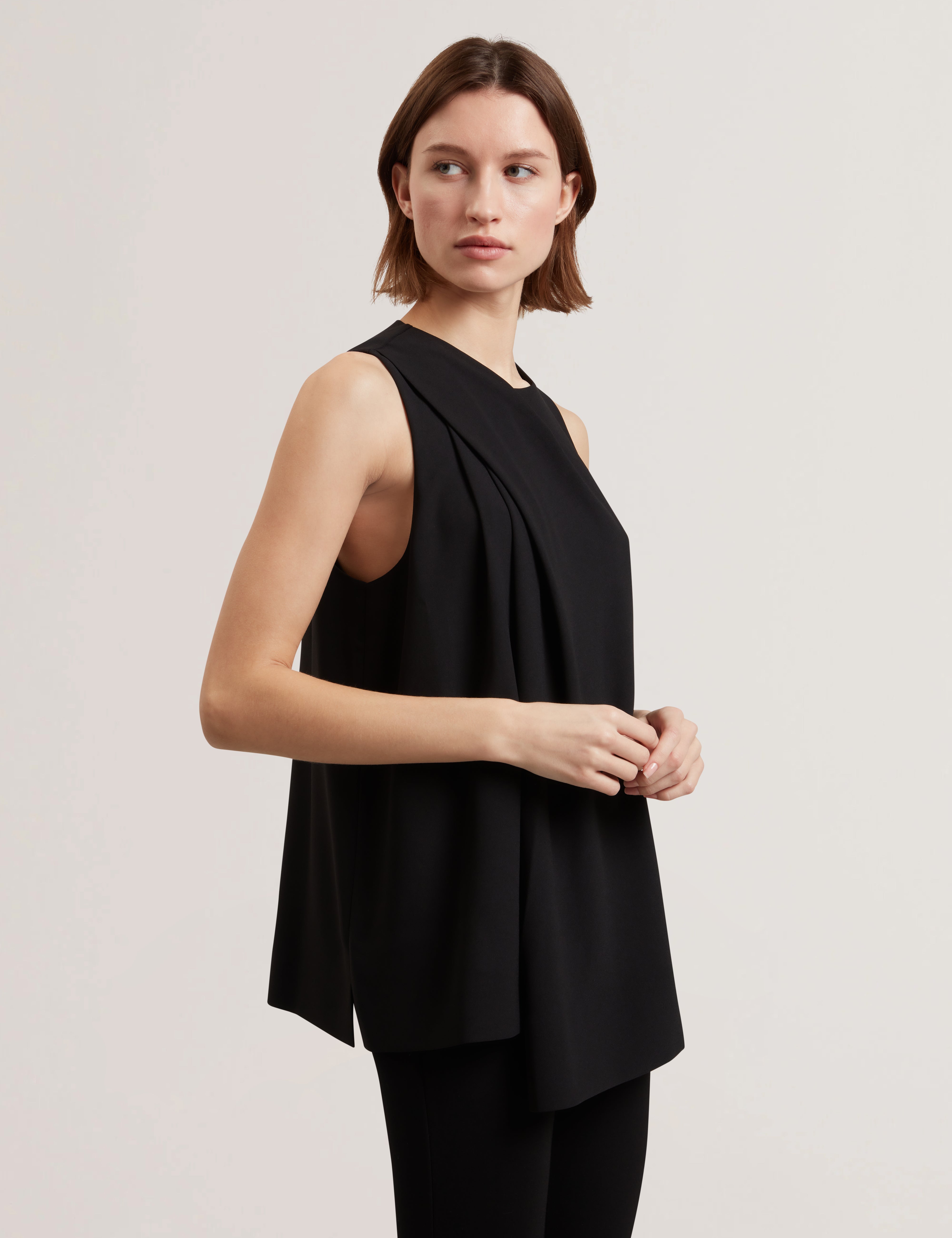 Icana Drape Detail Sleeveless Top Black