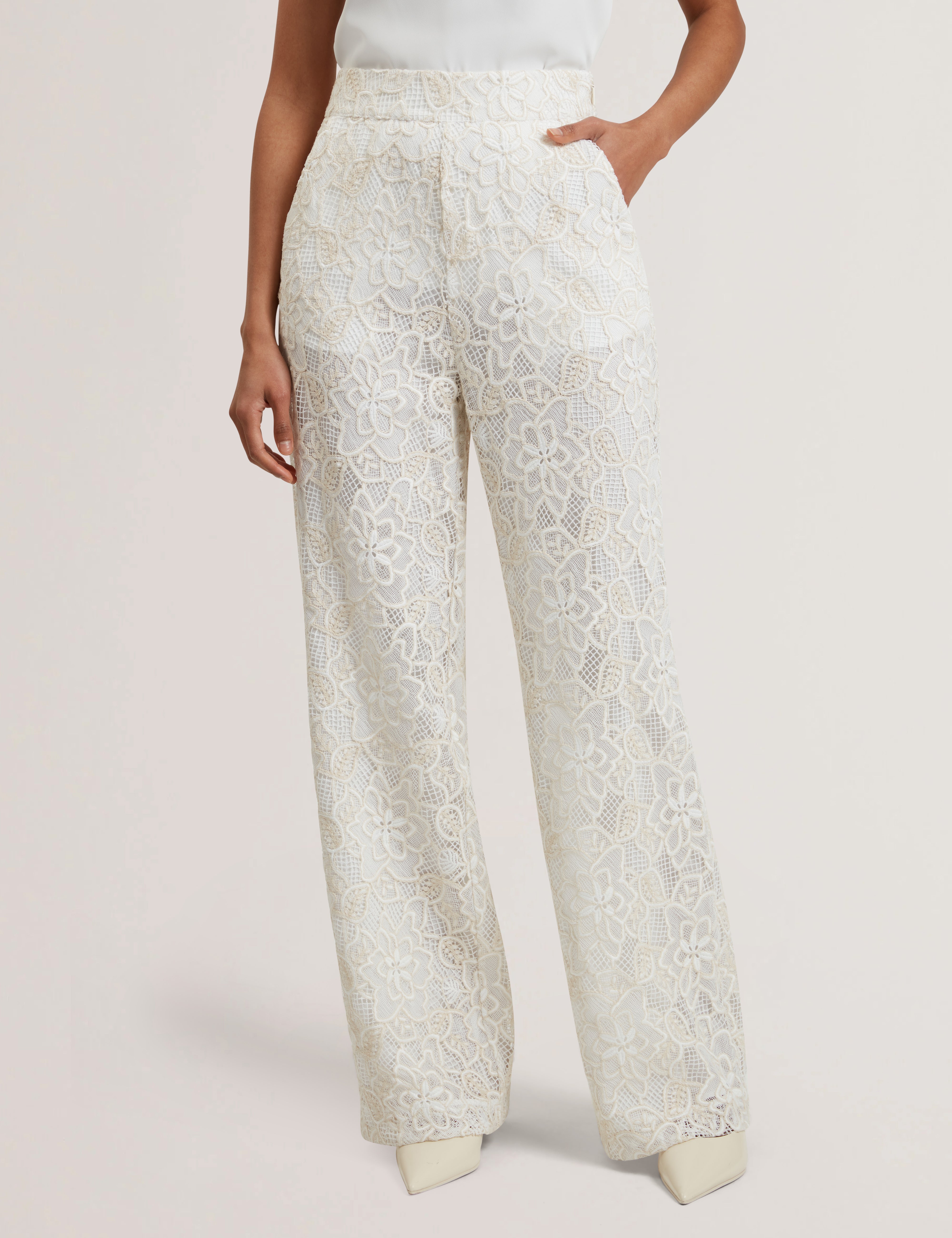 Ipolia Wide Leg Lace Trouser Ivory