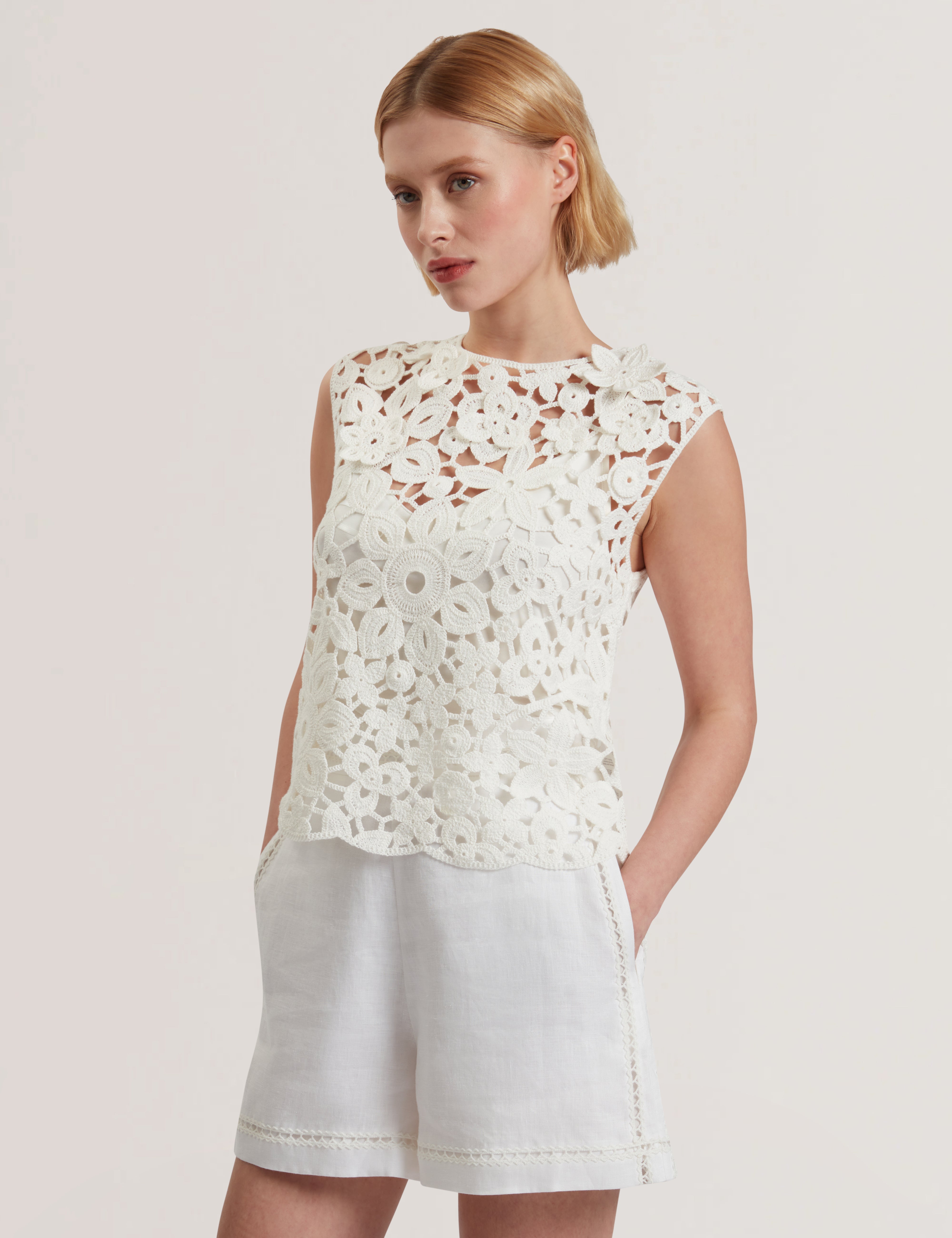 Joyyra Crochet Knit Top White