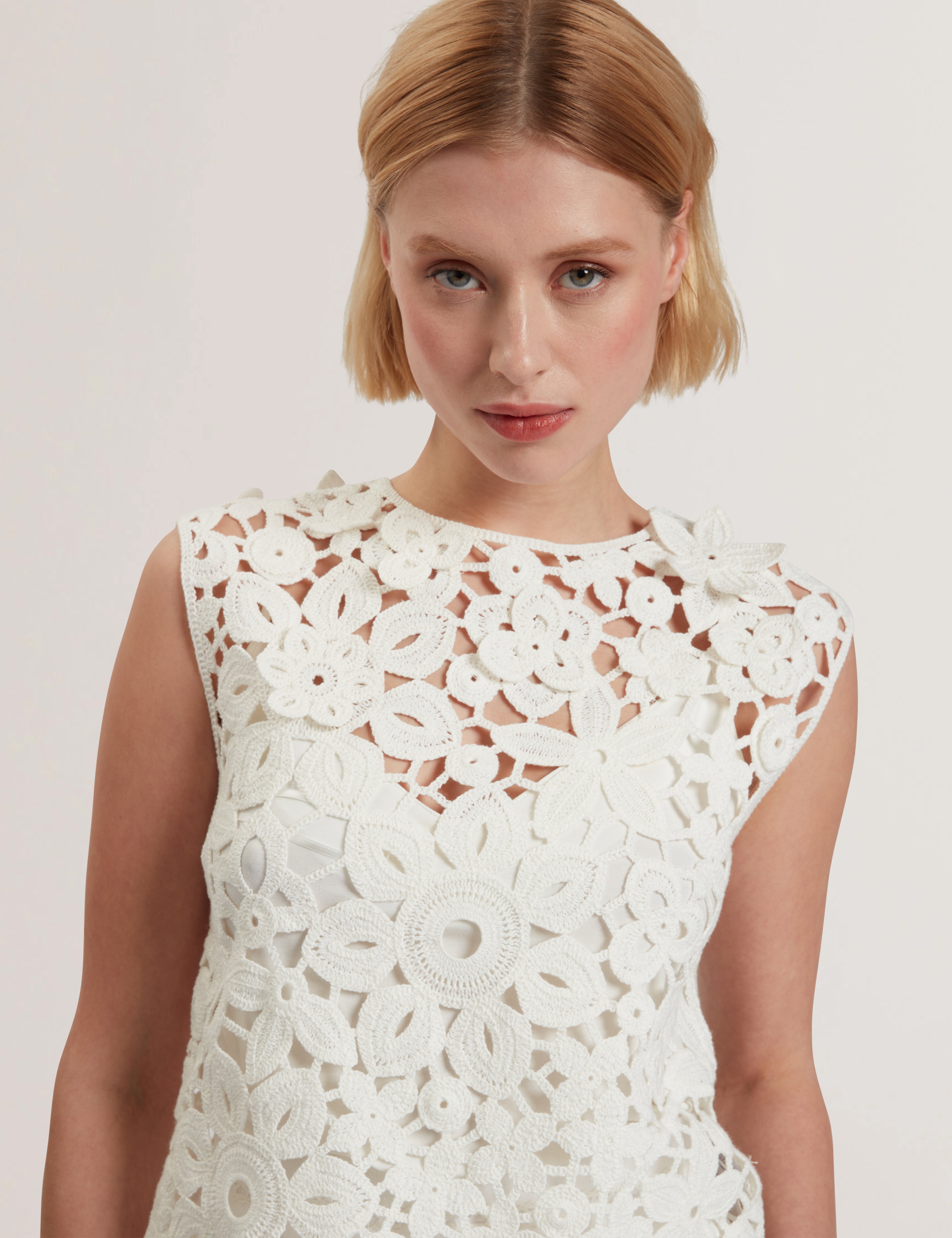 Joyyra Crochet Knit Top White