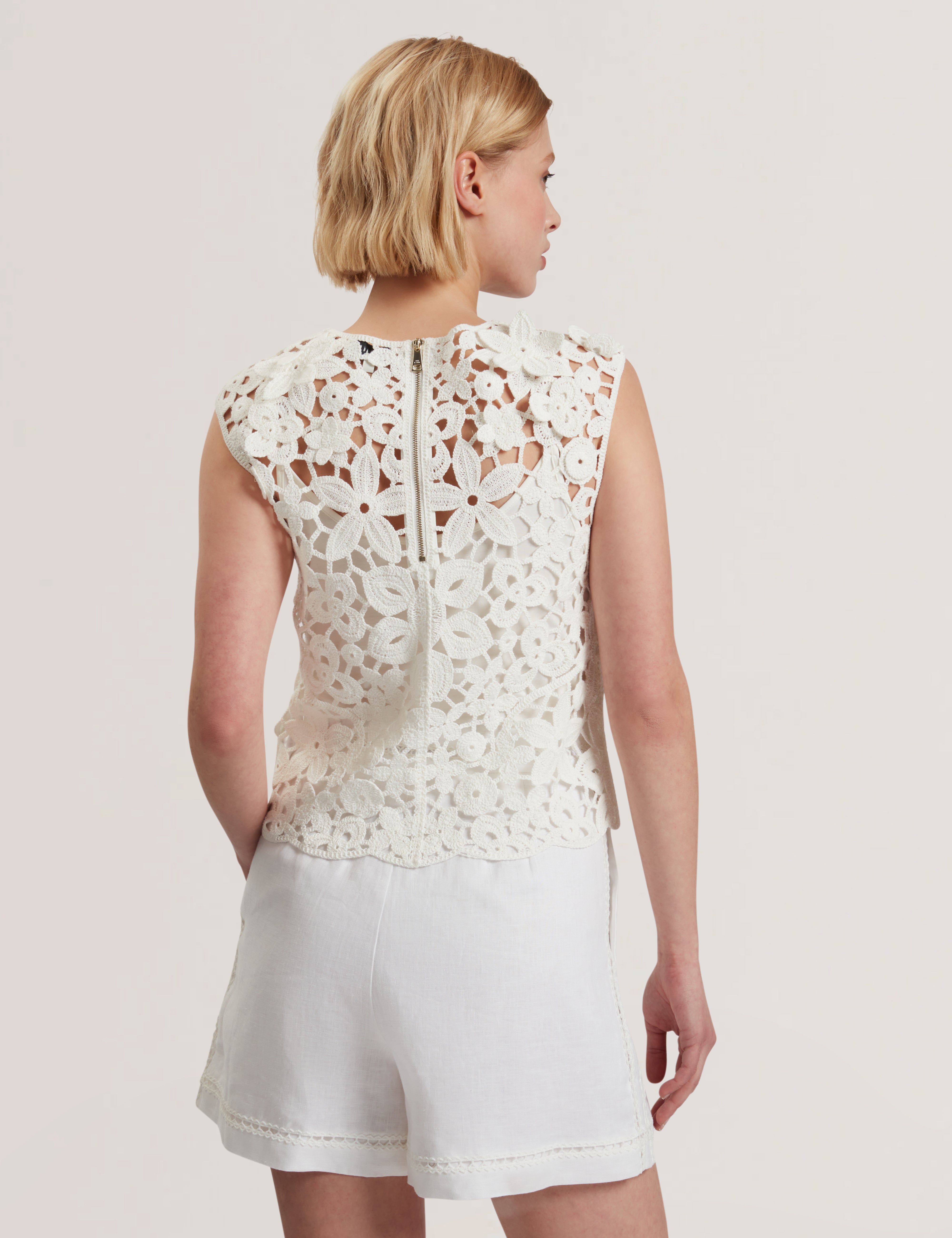 Joyyra Crochet Knit Top White