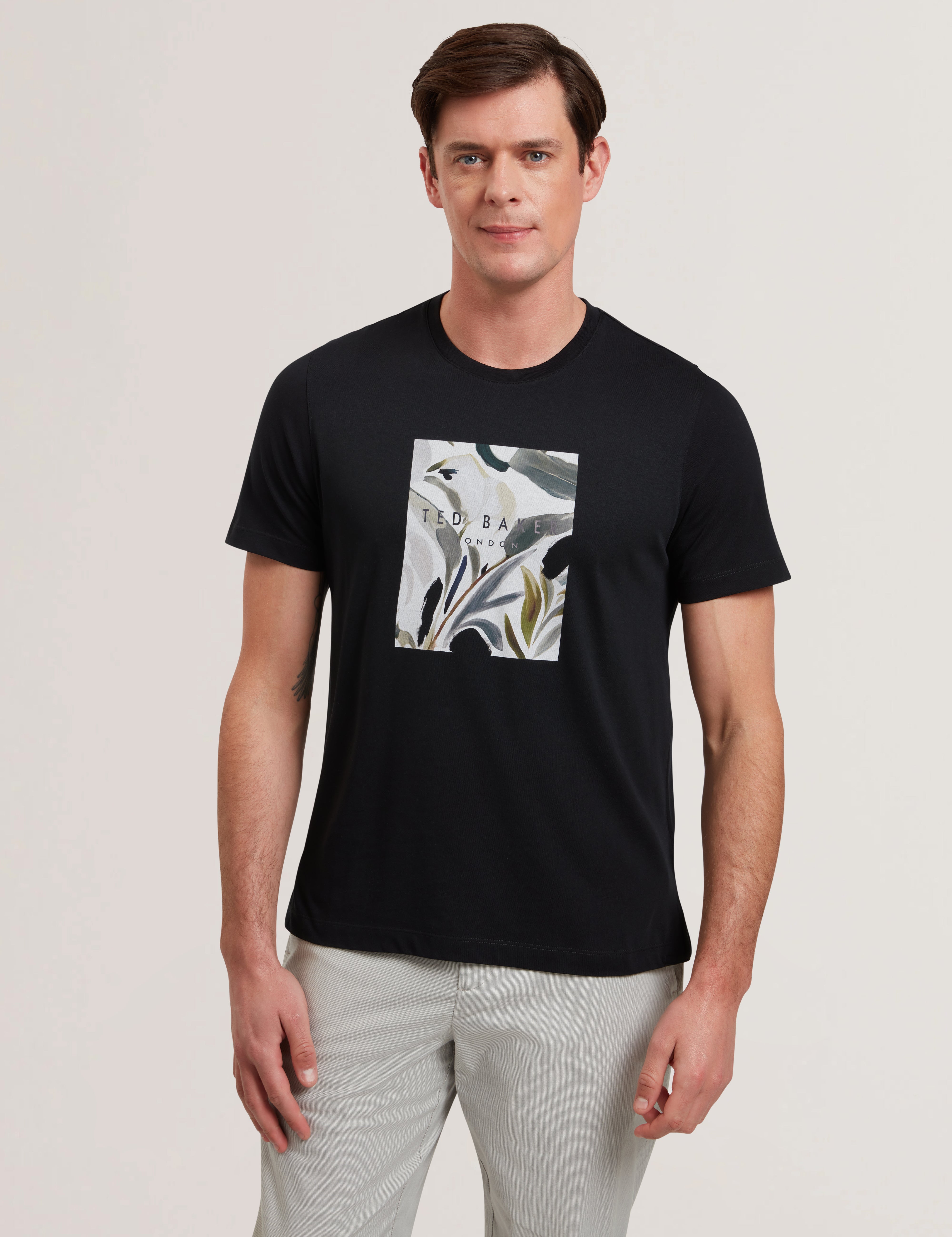 Justino Short Sleeve Box Print Graphic T-Shirt Black