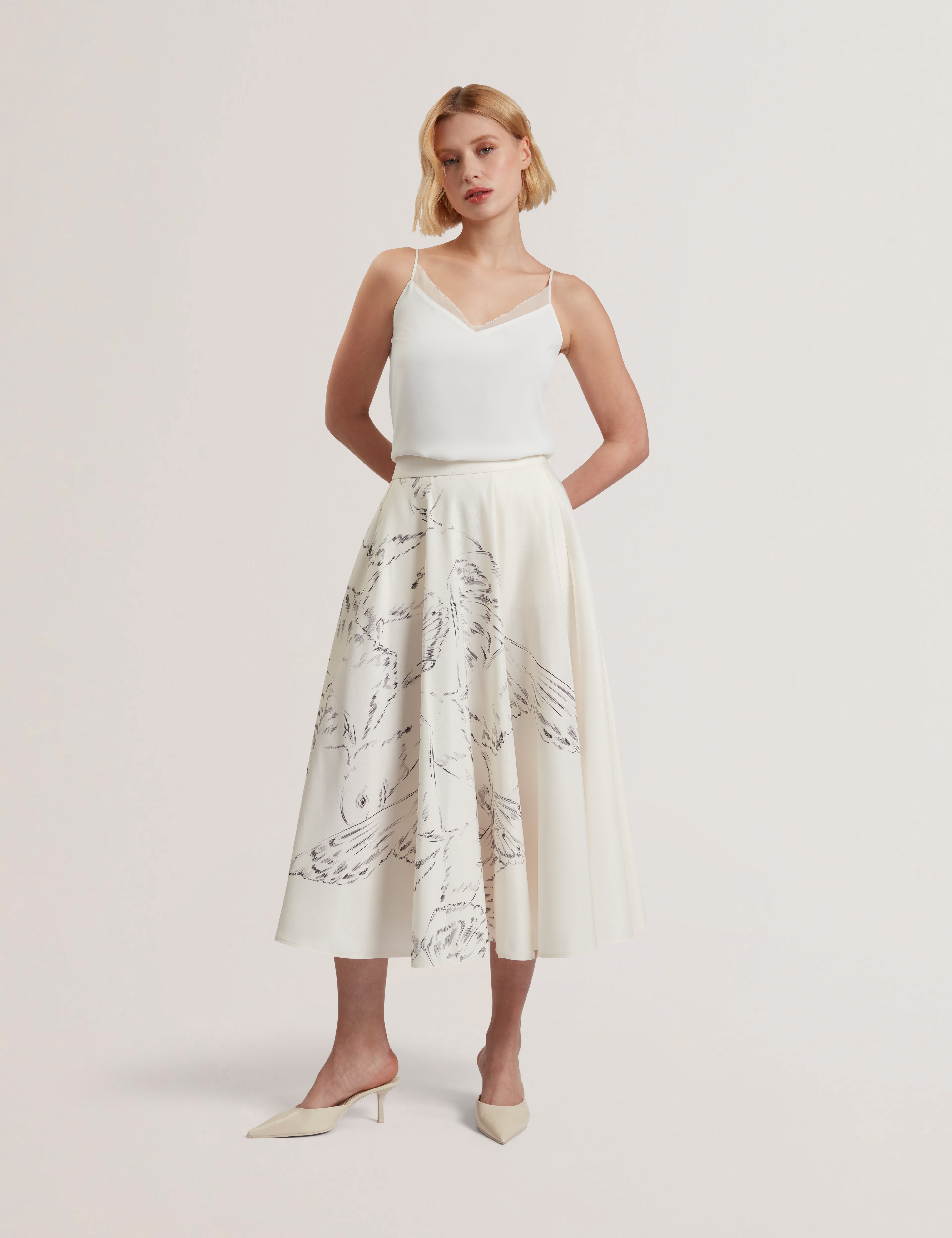 Laguuna Printed Ottoman Midi Skirt Ivory