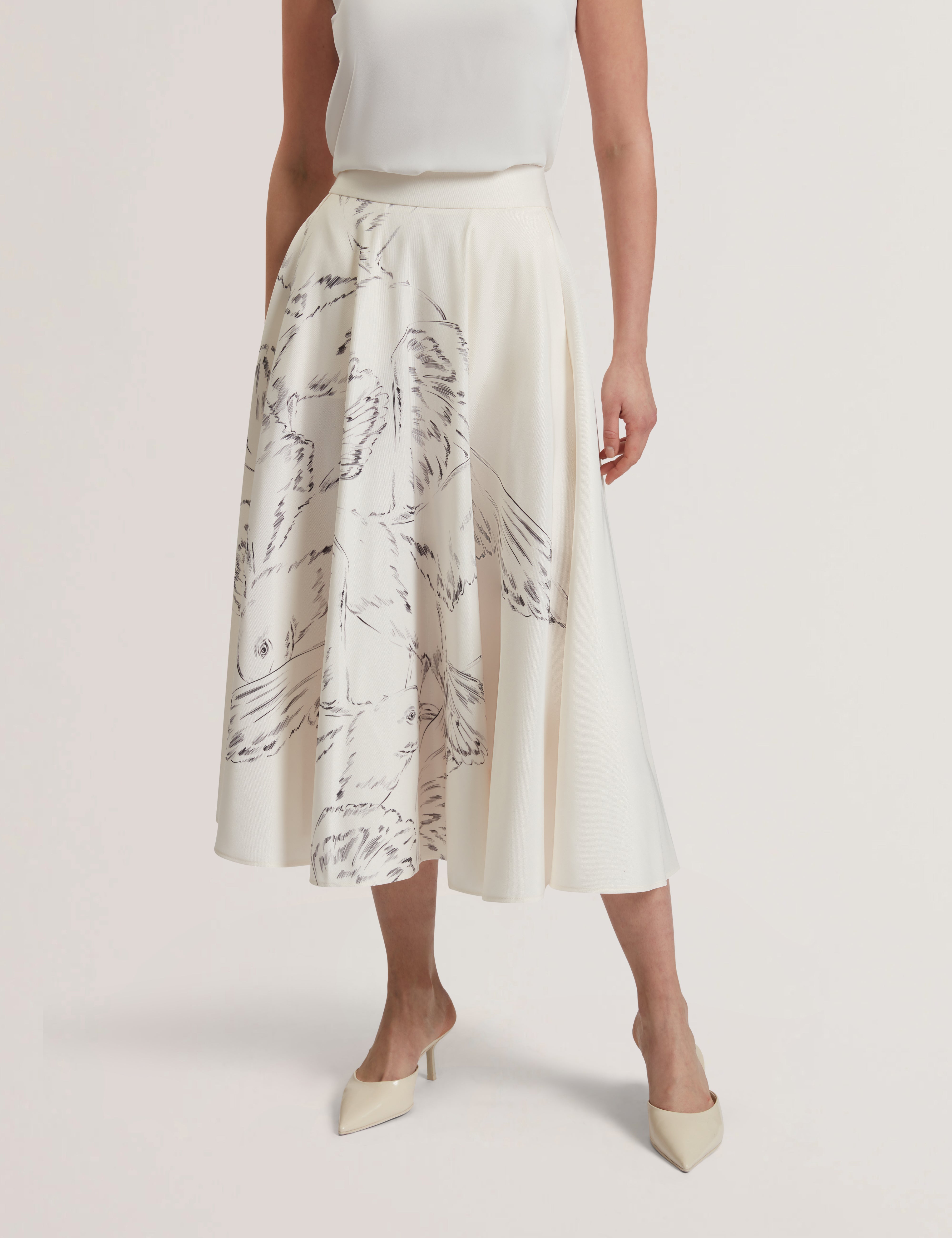 Laguuna Printed Ottoman Midi Skirt Ivory