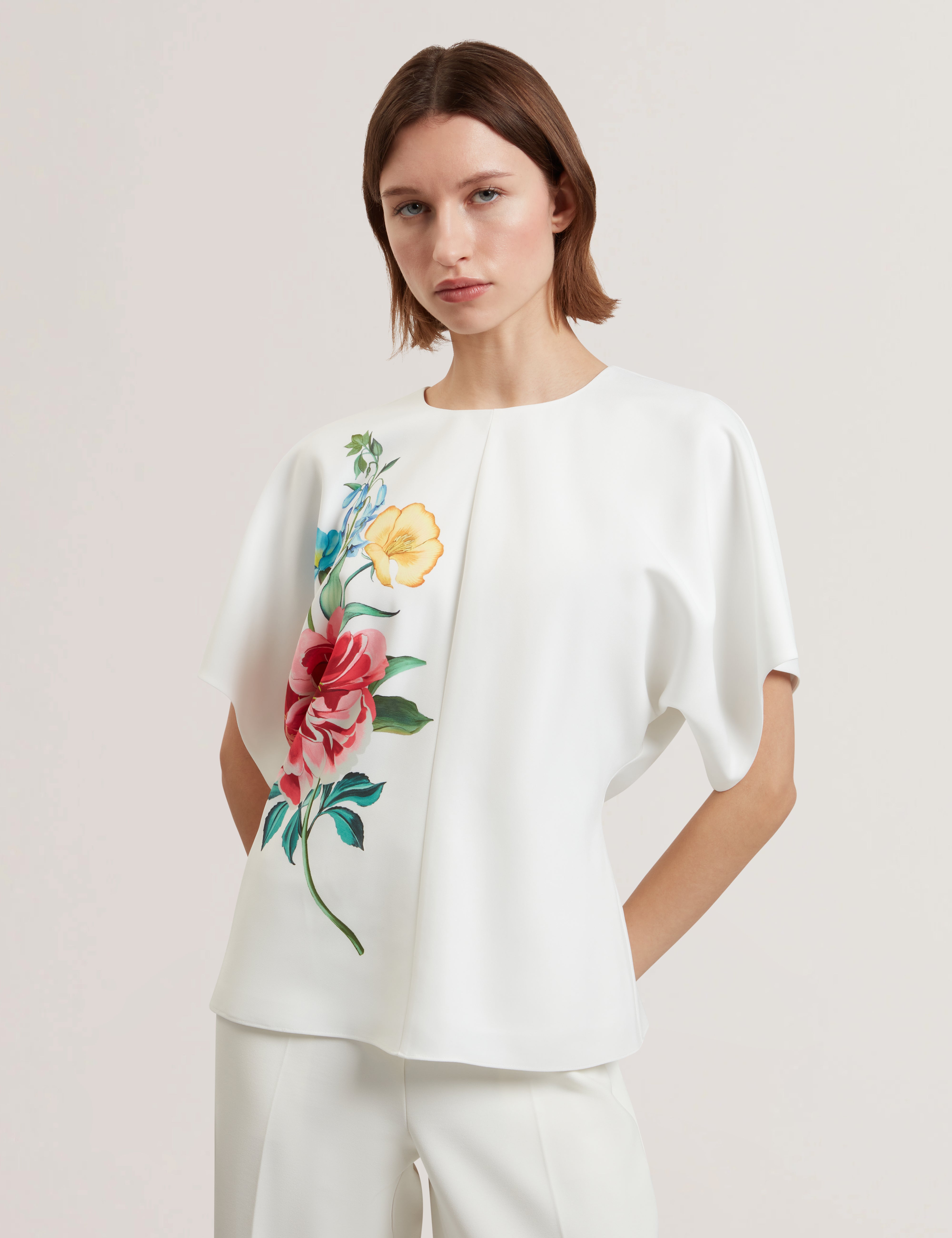 Lahnaa Slouch Sleeve Waisted Top White