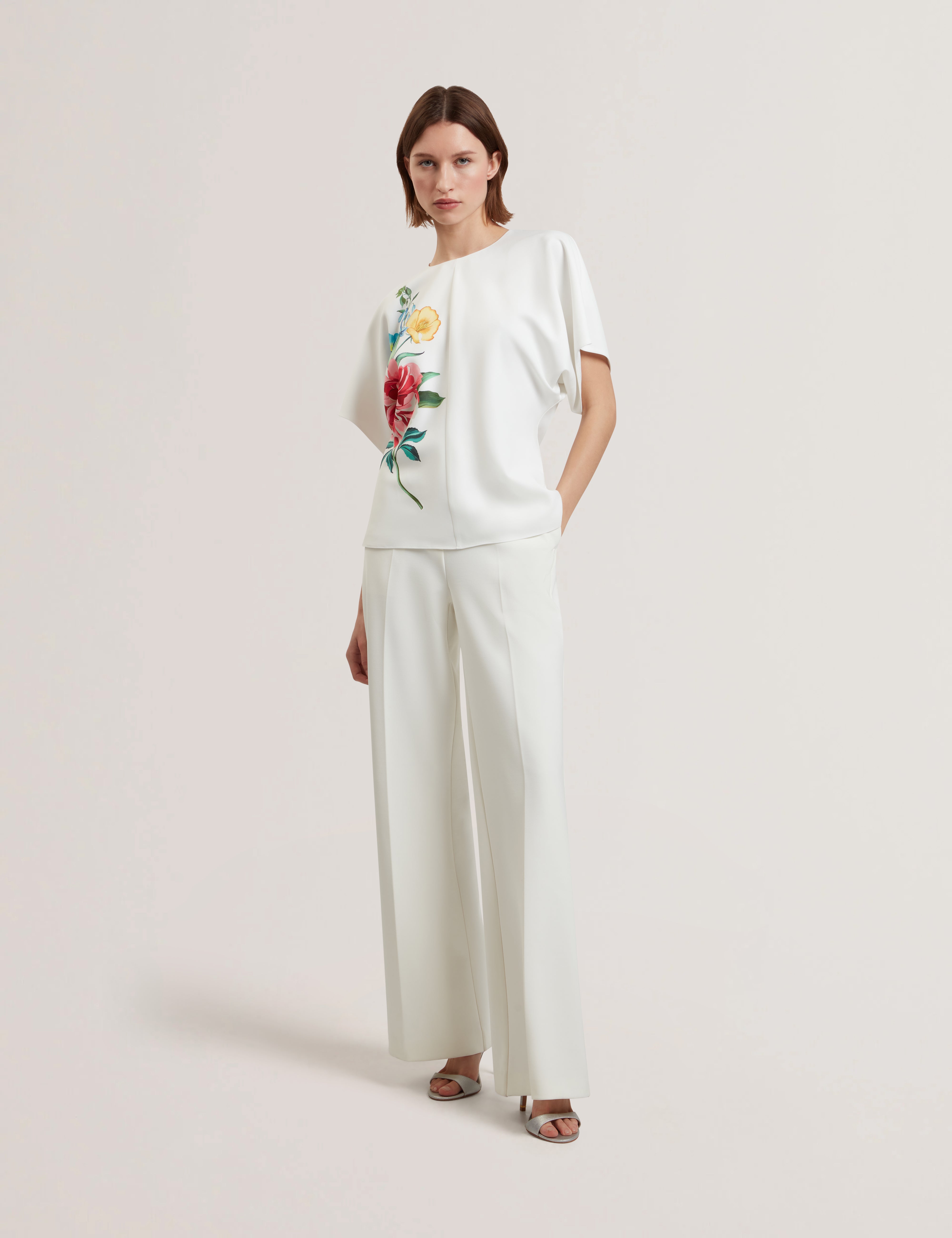 Lahnaa Slouch Sleeve Waisted Top White