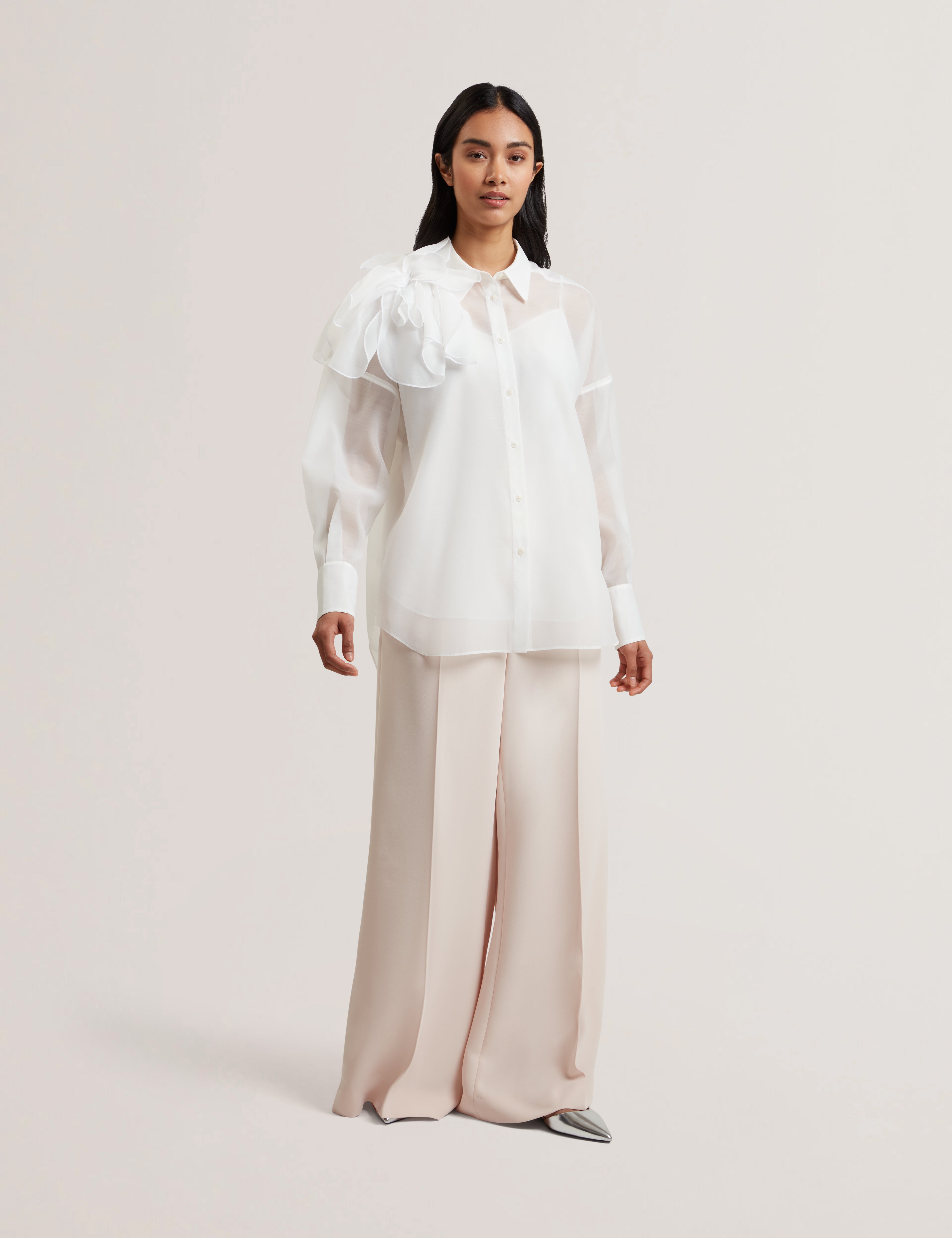 Lanyaa Organza Corsage Oversized Shirt Ivory