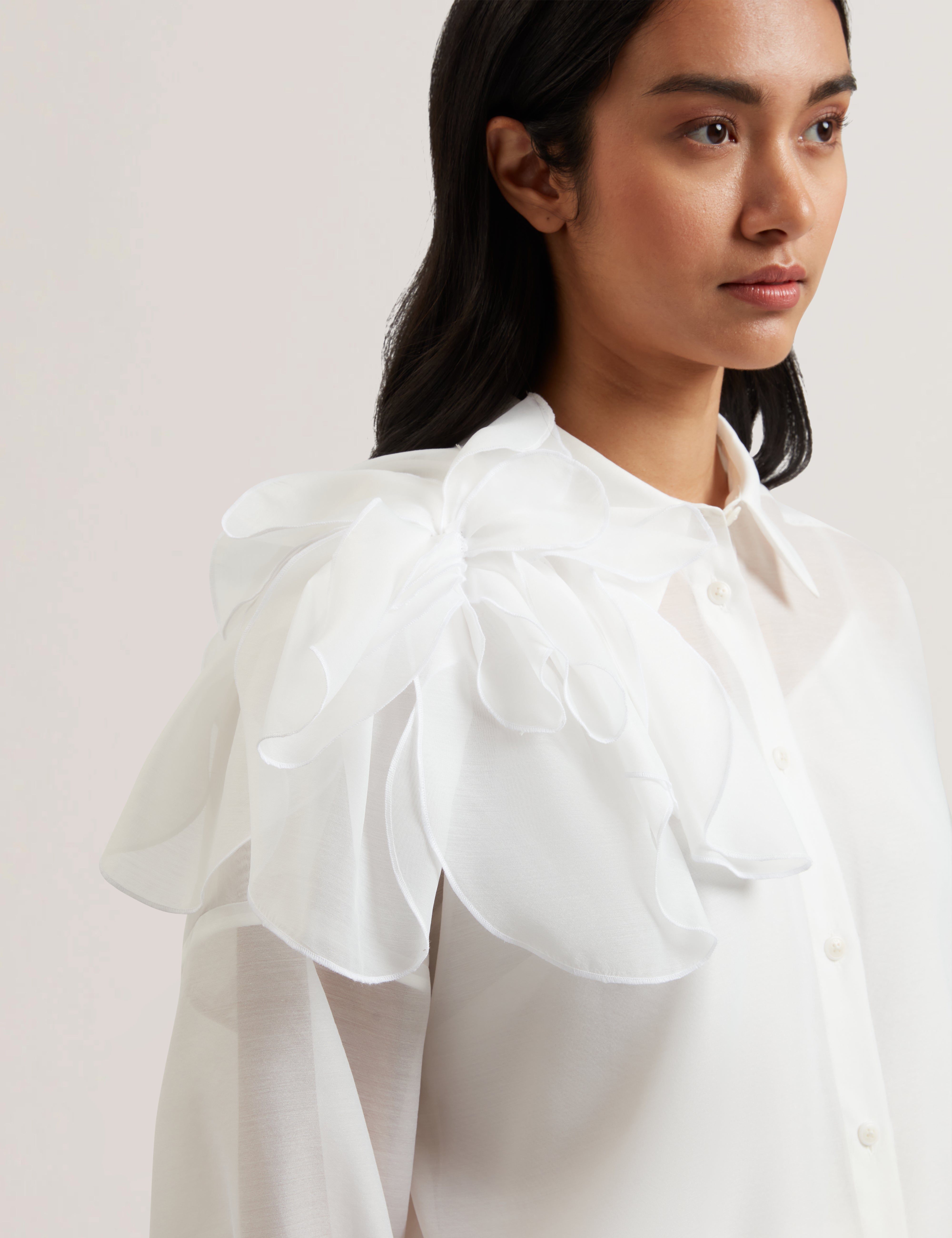 Lanyaa Organza Corsage Oversized Shirt Ivory