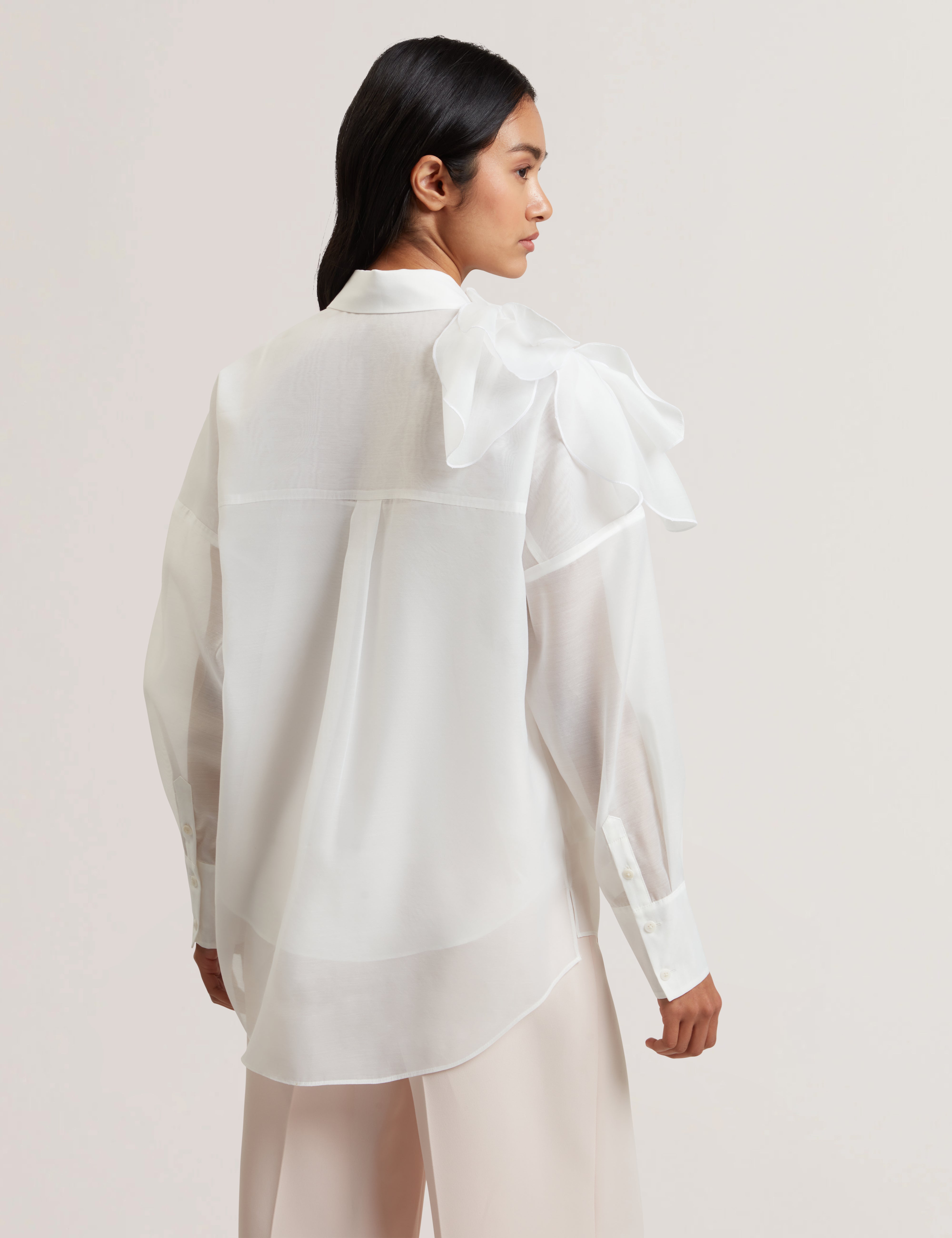 Lanyaa Organza Corsage Oversized Shirt Ivory