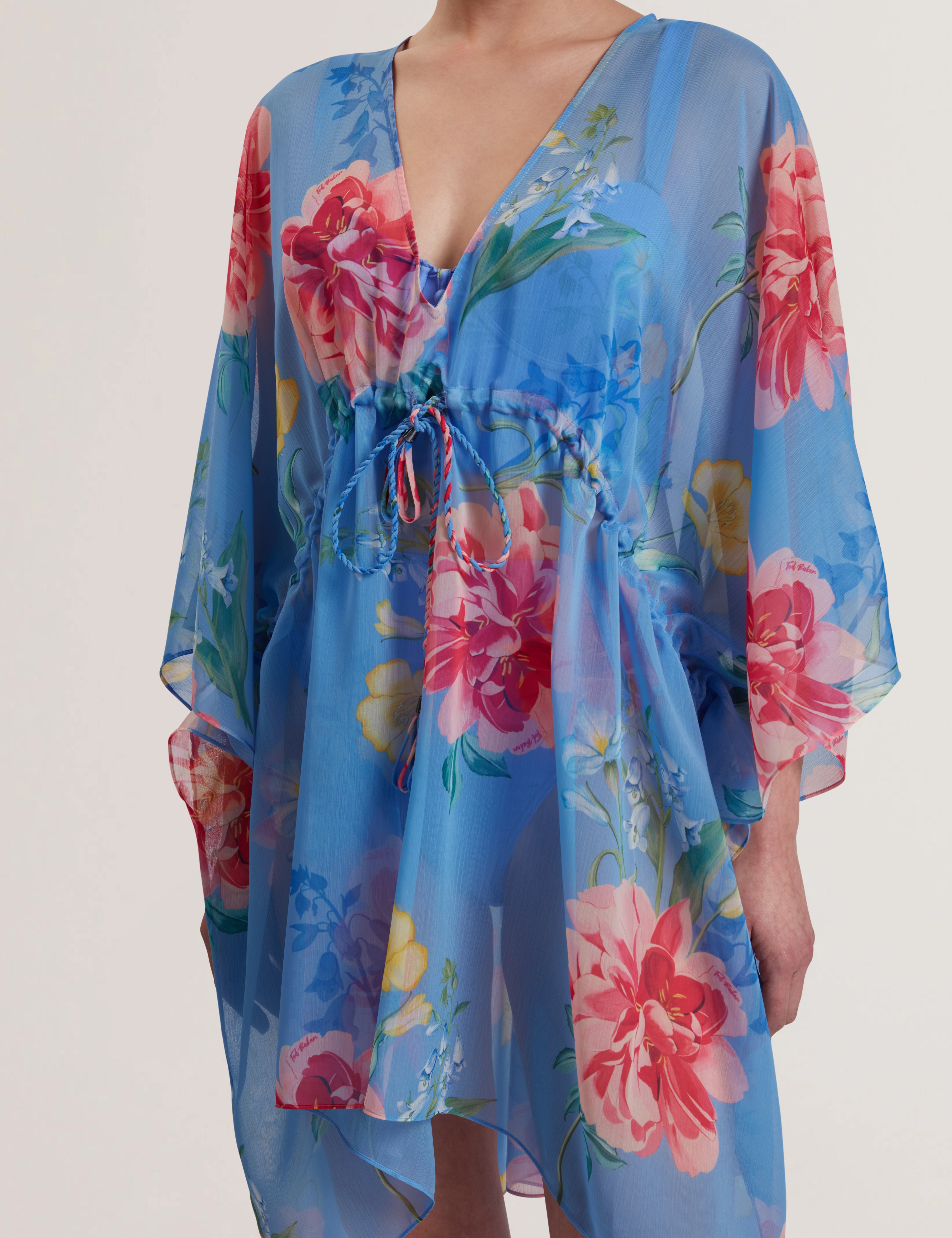 Larja Floral Printed Plunge Cover Up Brt-Blue