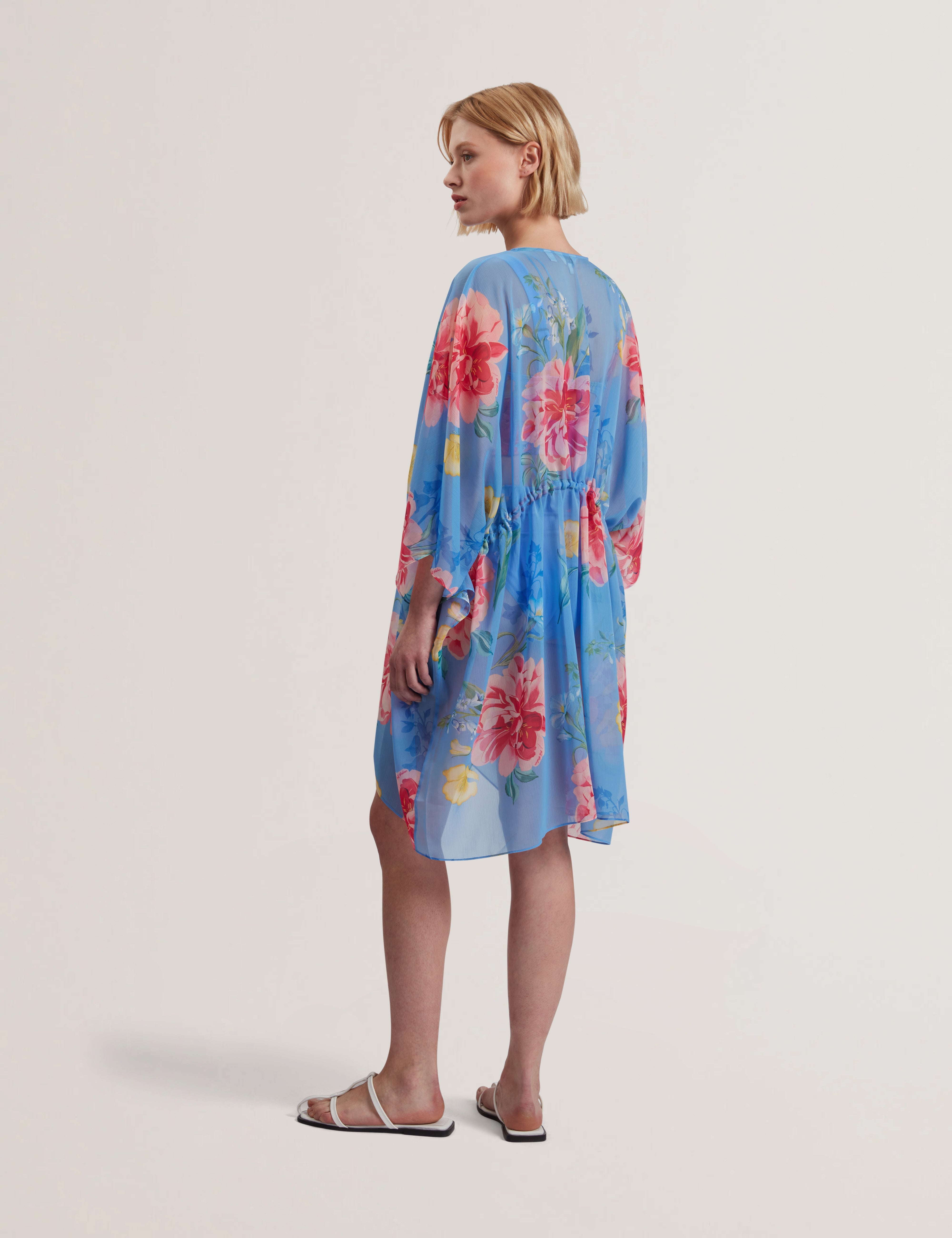 Larja Floral Printed Plunge Cover Up Brt-Blue