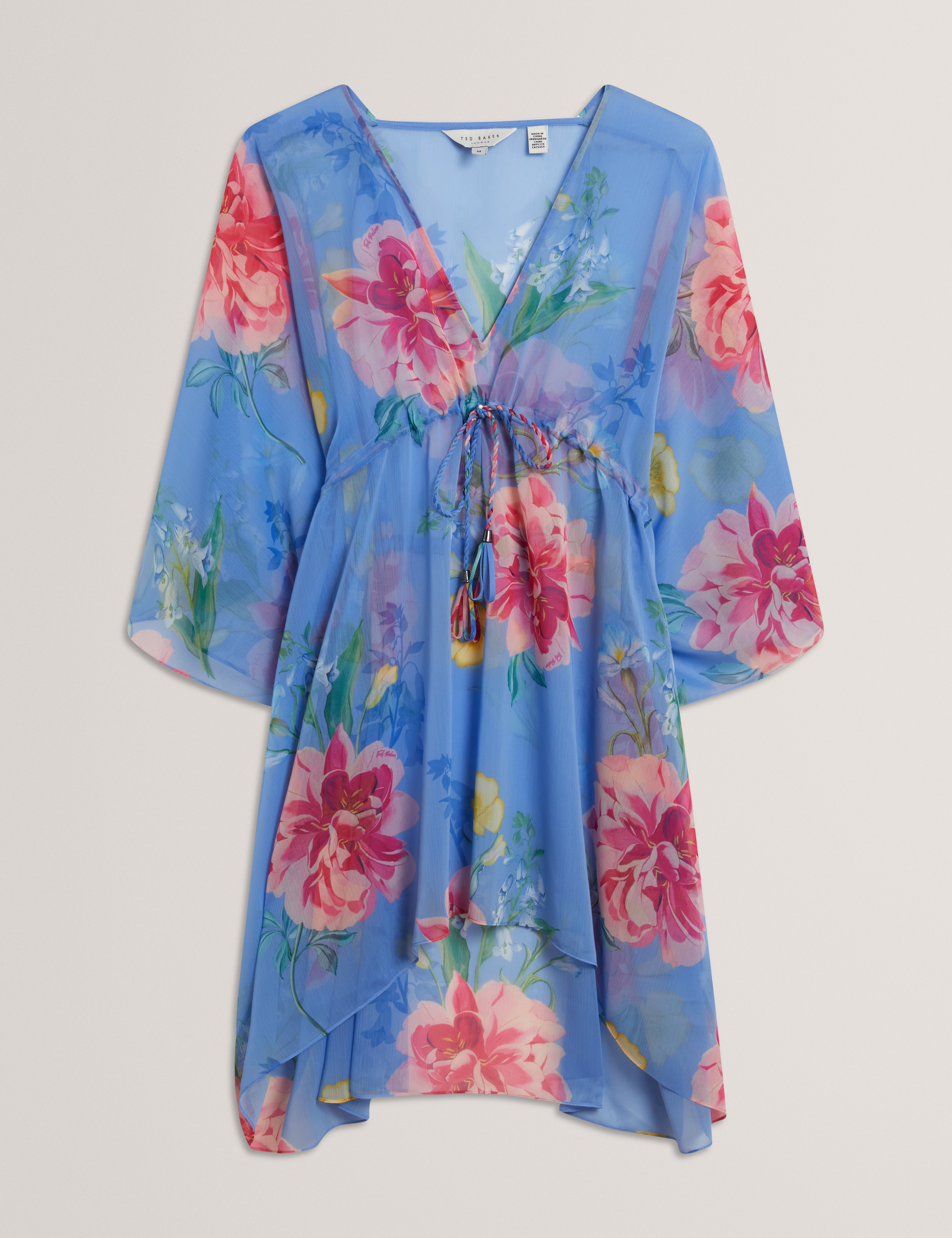 Larja Floral Printed Plunge Cover Up Brt-Blue