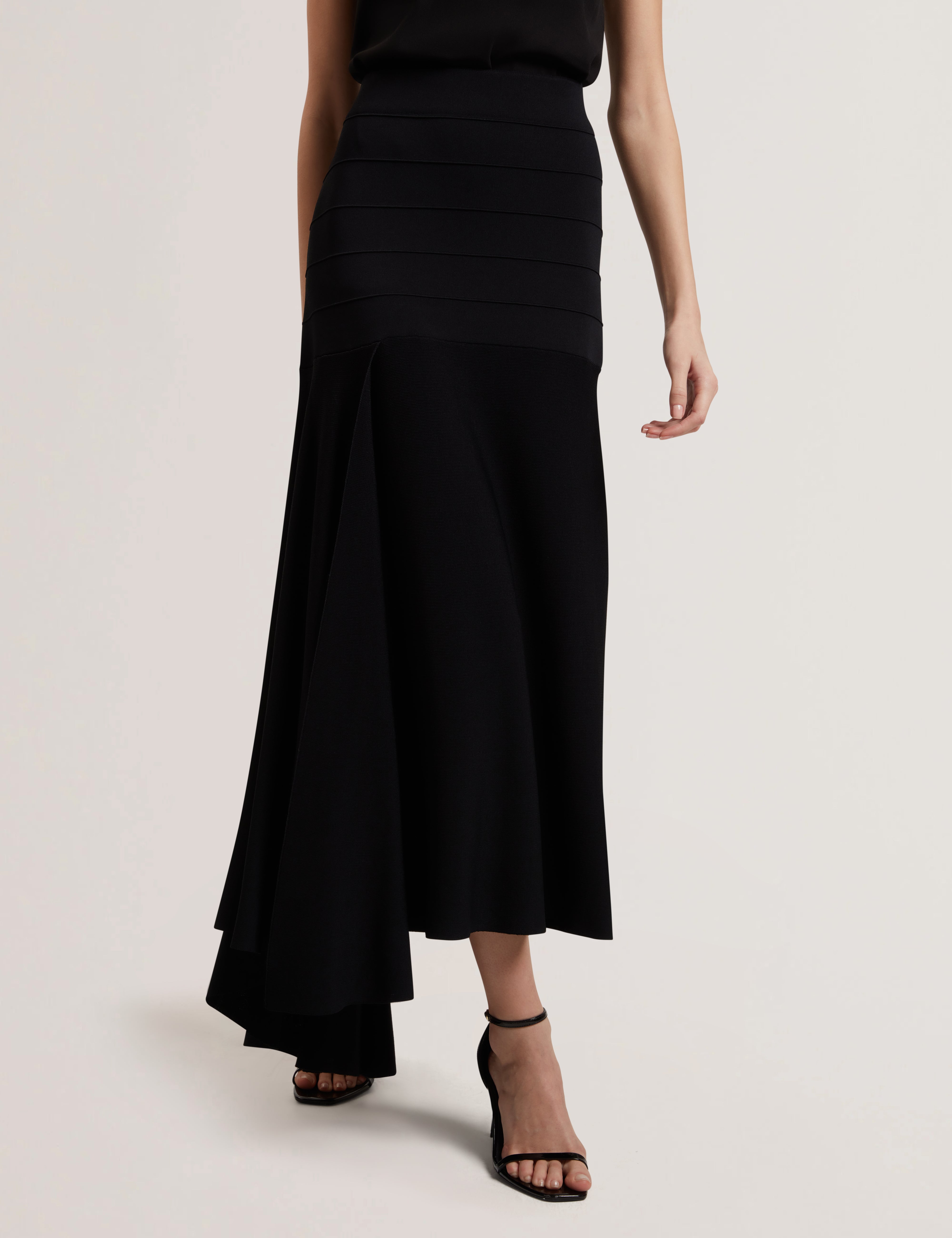 Laurrie Asymmetric Hem Knitted Skirt Black