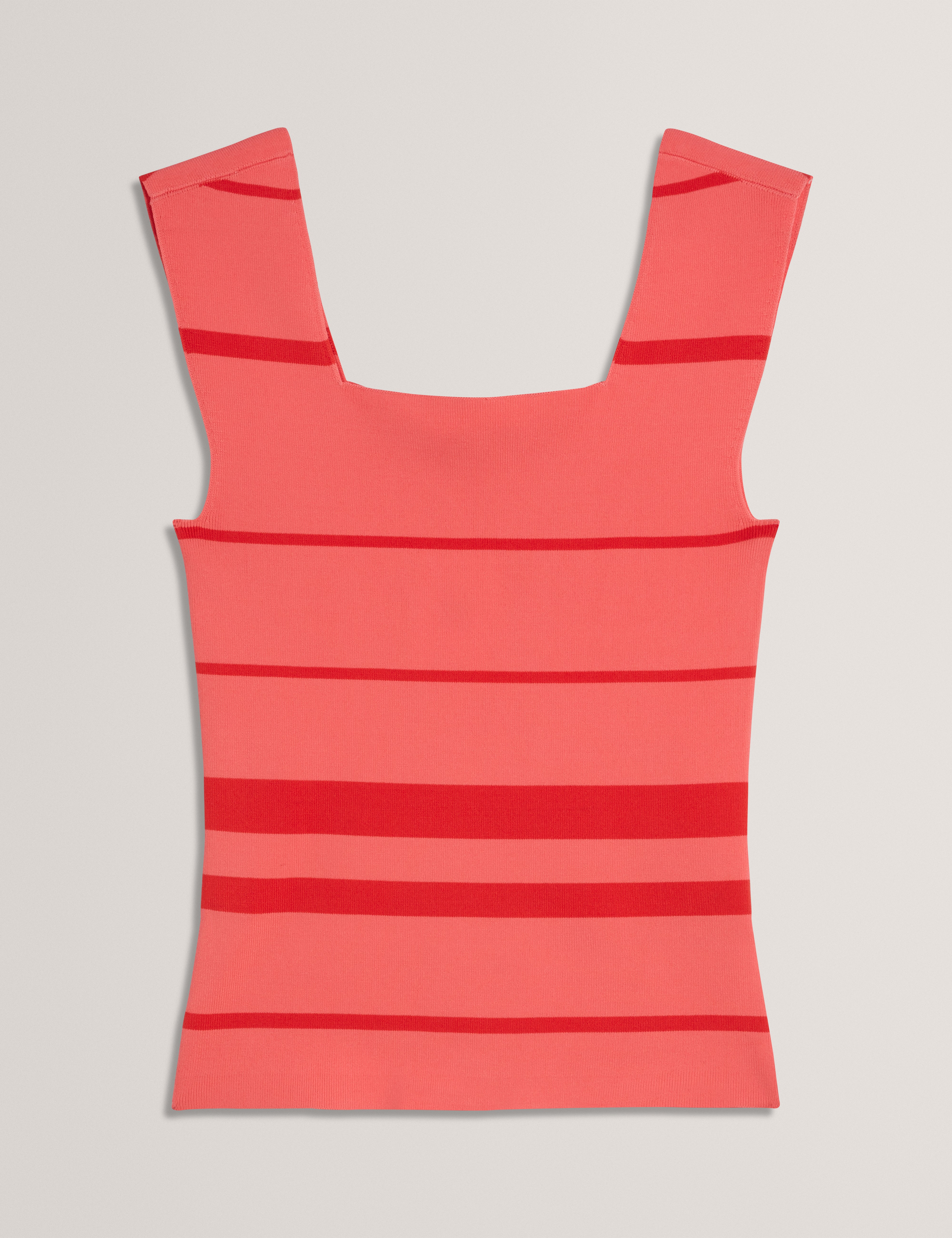 Laydaa Square Neck Stripe Knit Sleeveless Top Coral