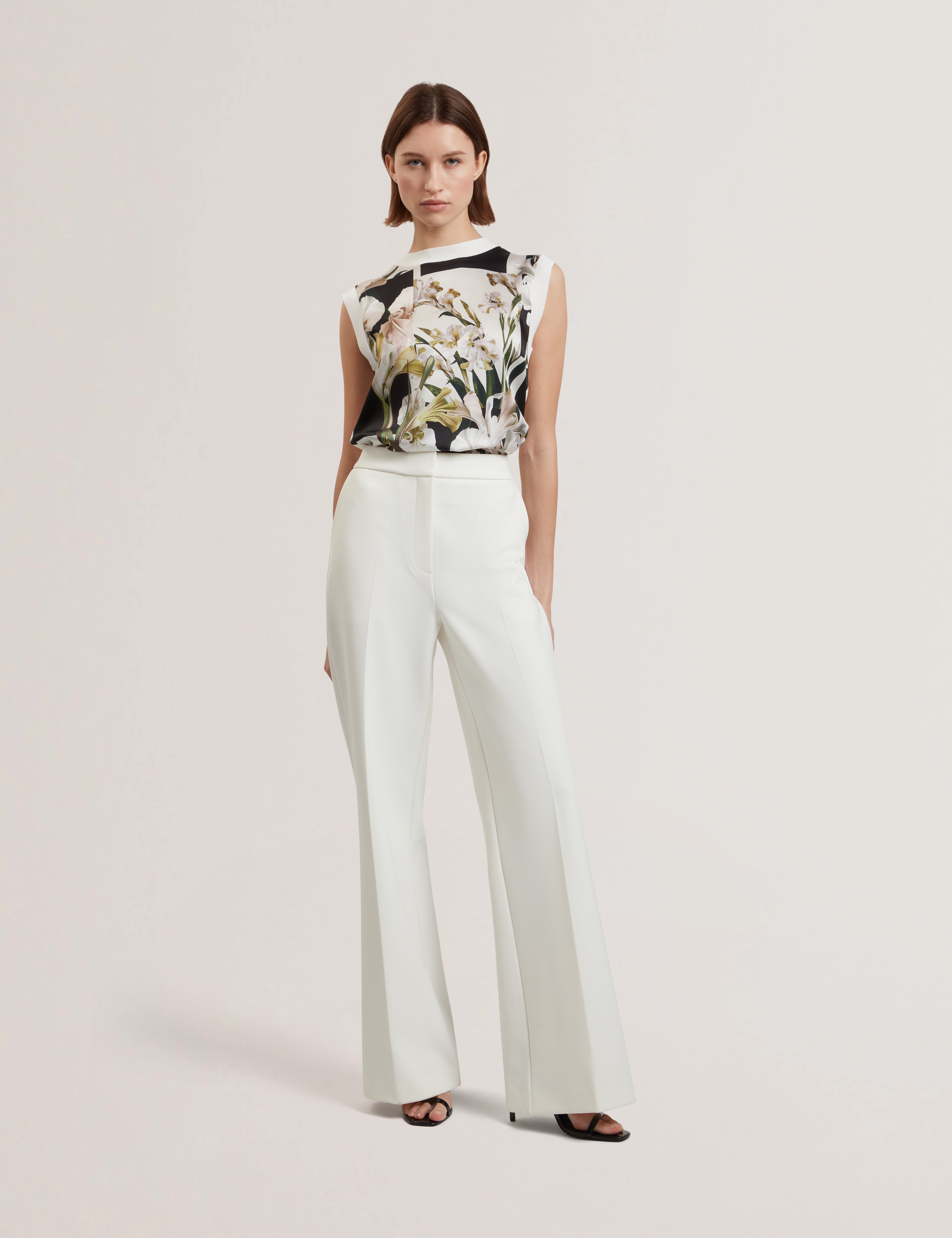 Liilea Printed Woven Front Sleeveless Top Ivory