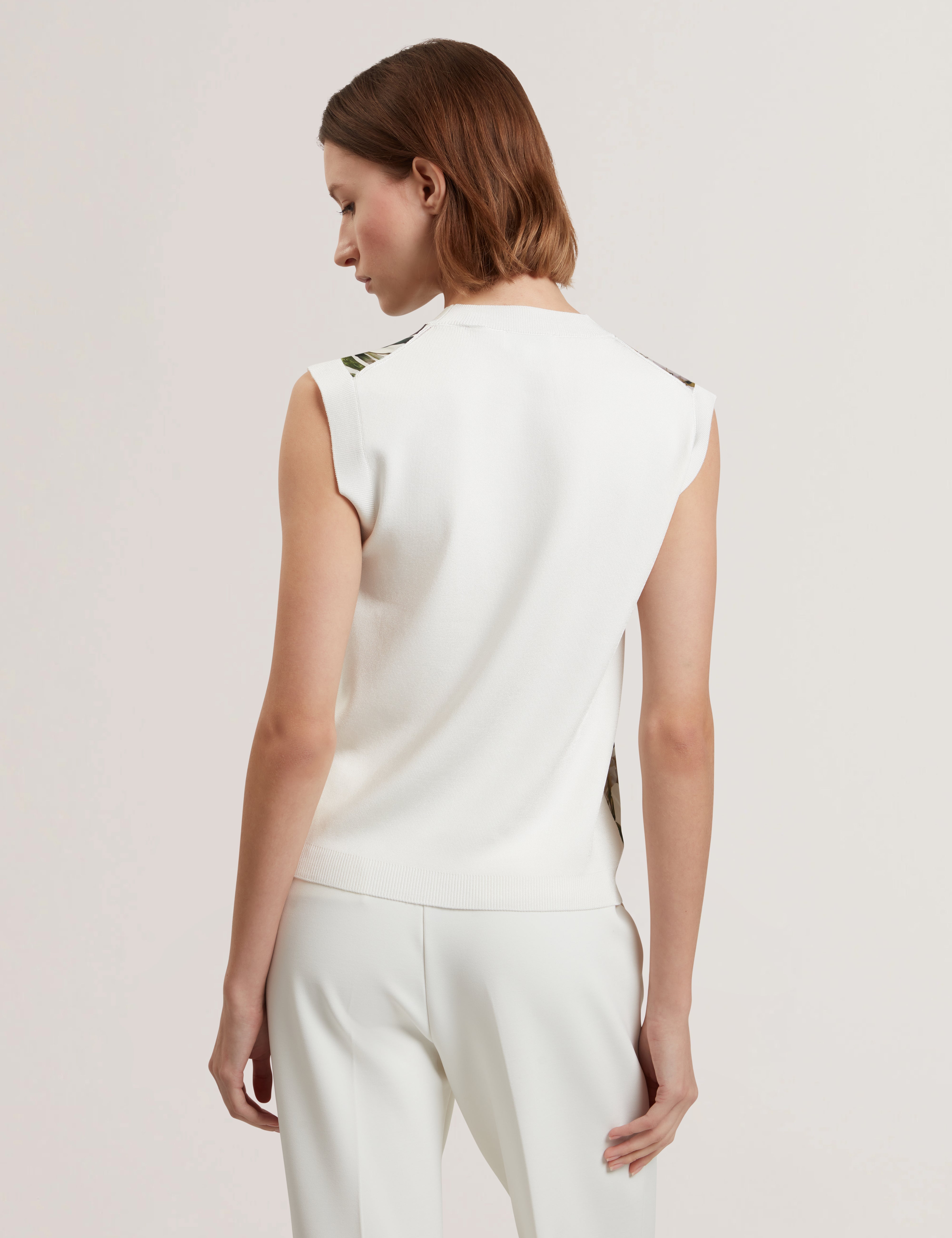 Liilea Printed Woven Front Sleeveless Top Ivory