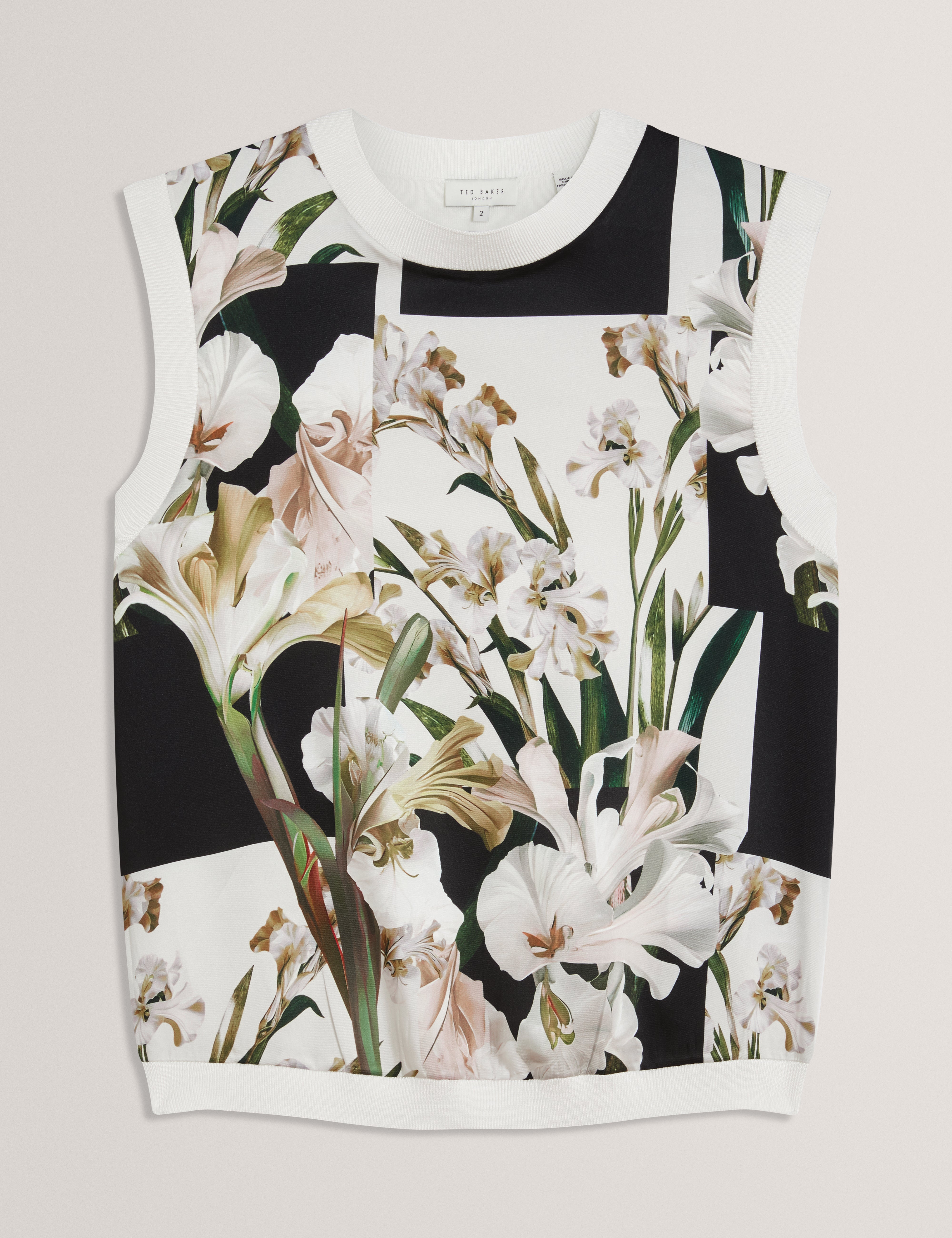 Liilea Printed Woven Front Sleeveless Top Ivory