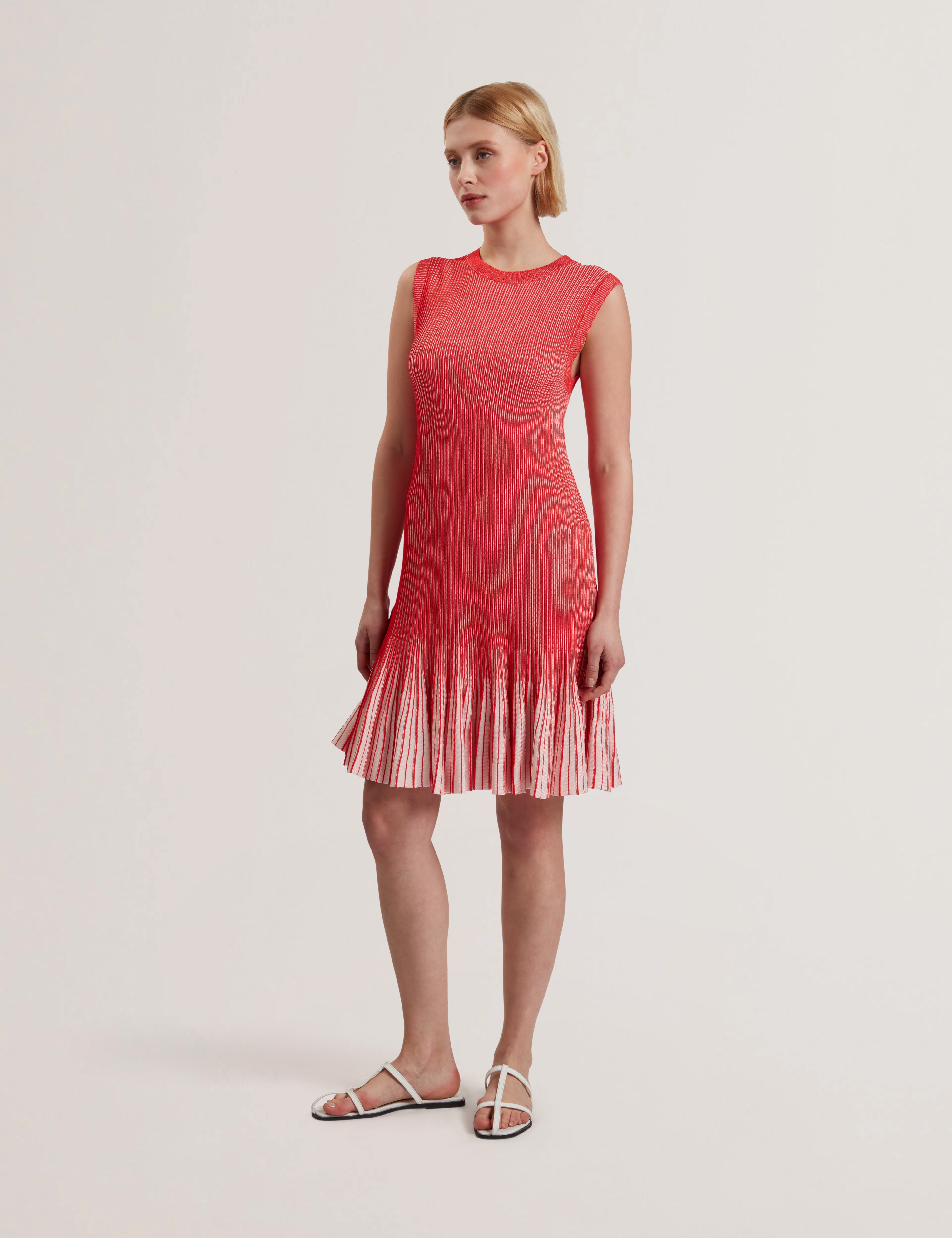 Lilyo Textured Stripe Flippy Skirt Mini Dress Red