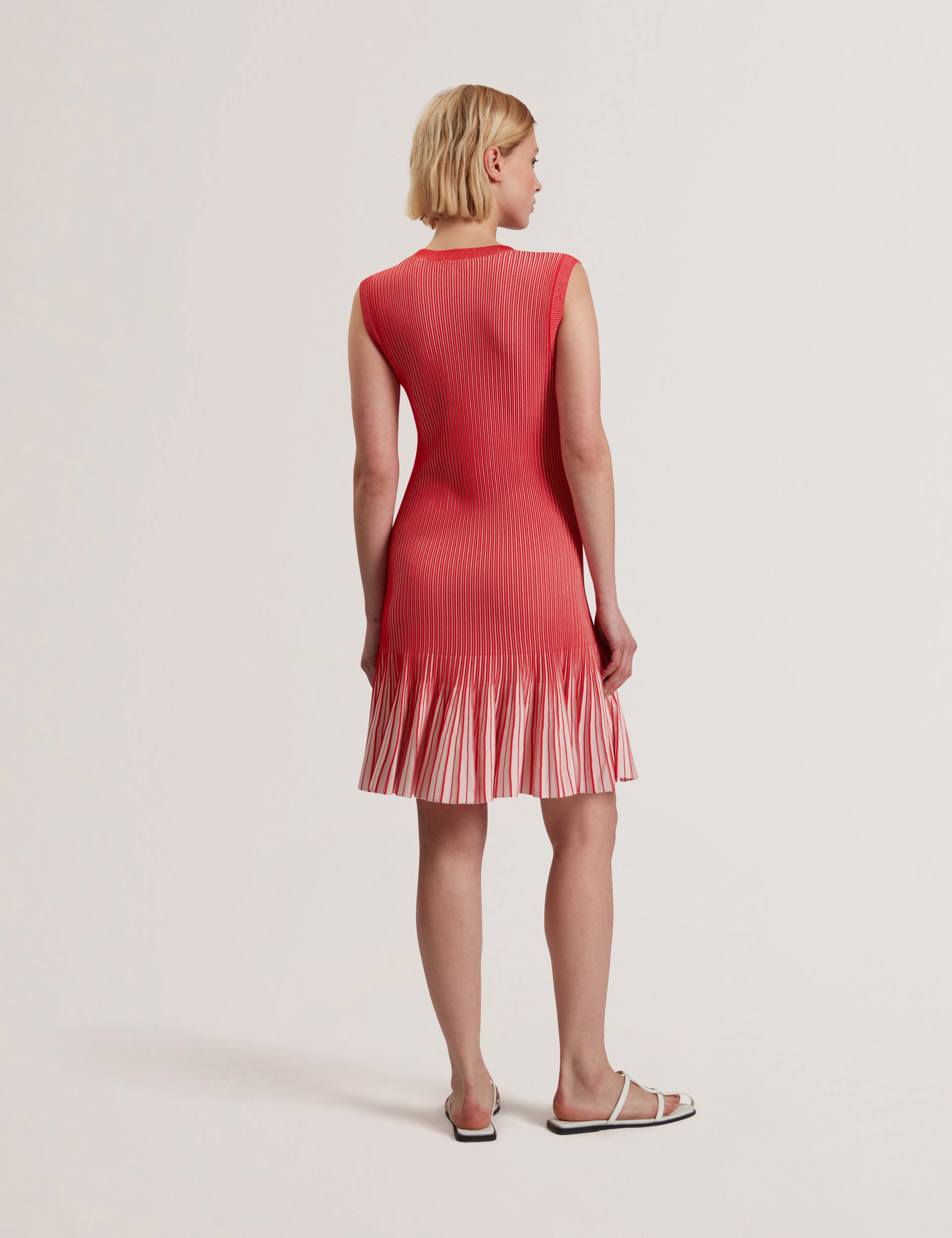 Lilyo Textured Stripe Flippy Skirt Mini Dress Red