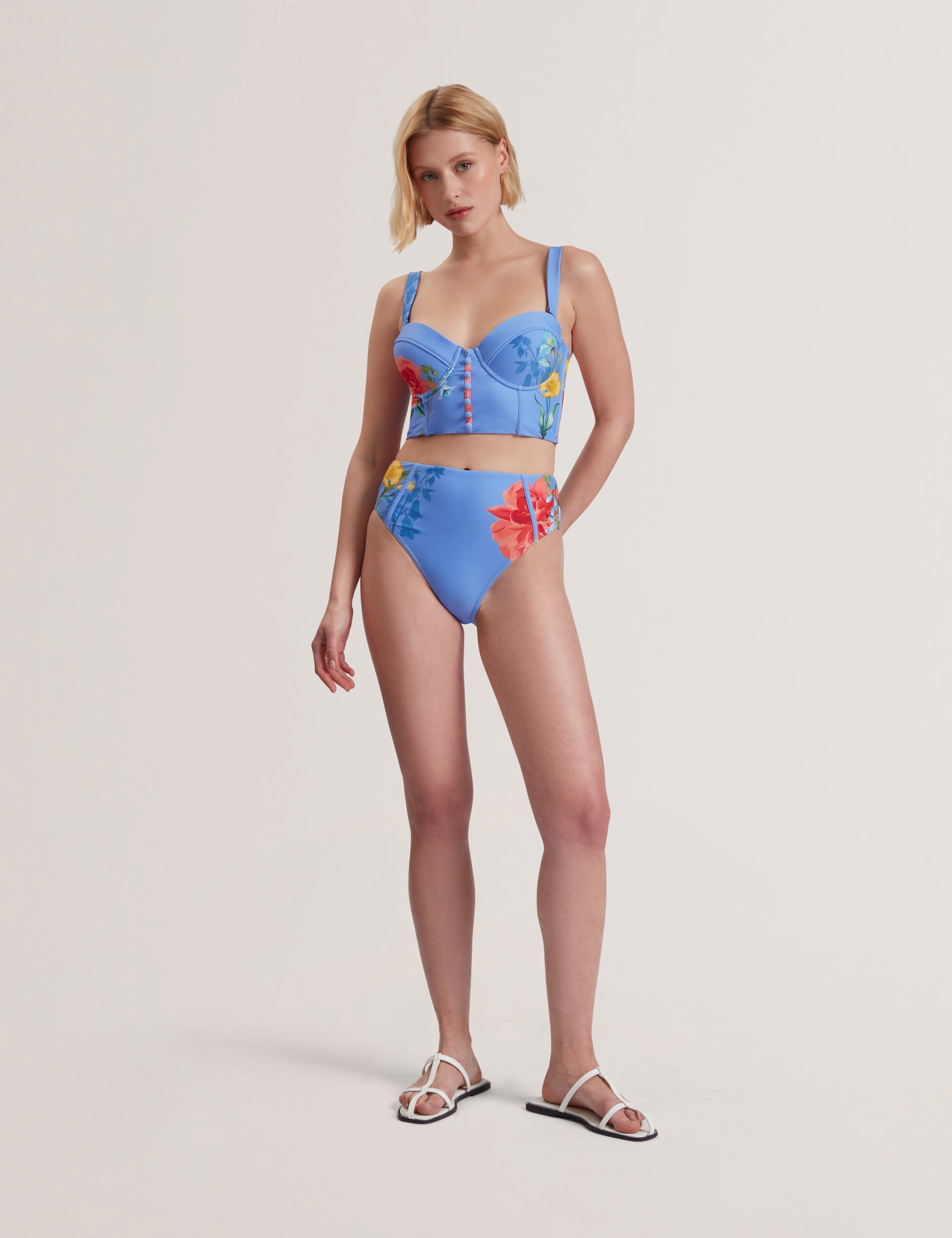 Lorriee Floral Printed High Waisted Bikini Brt-Blue