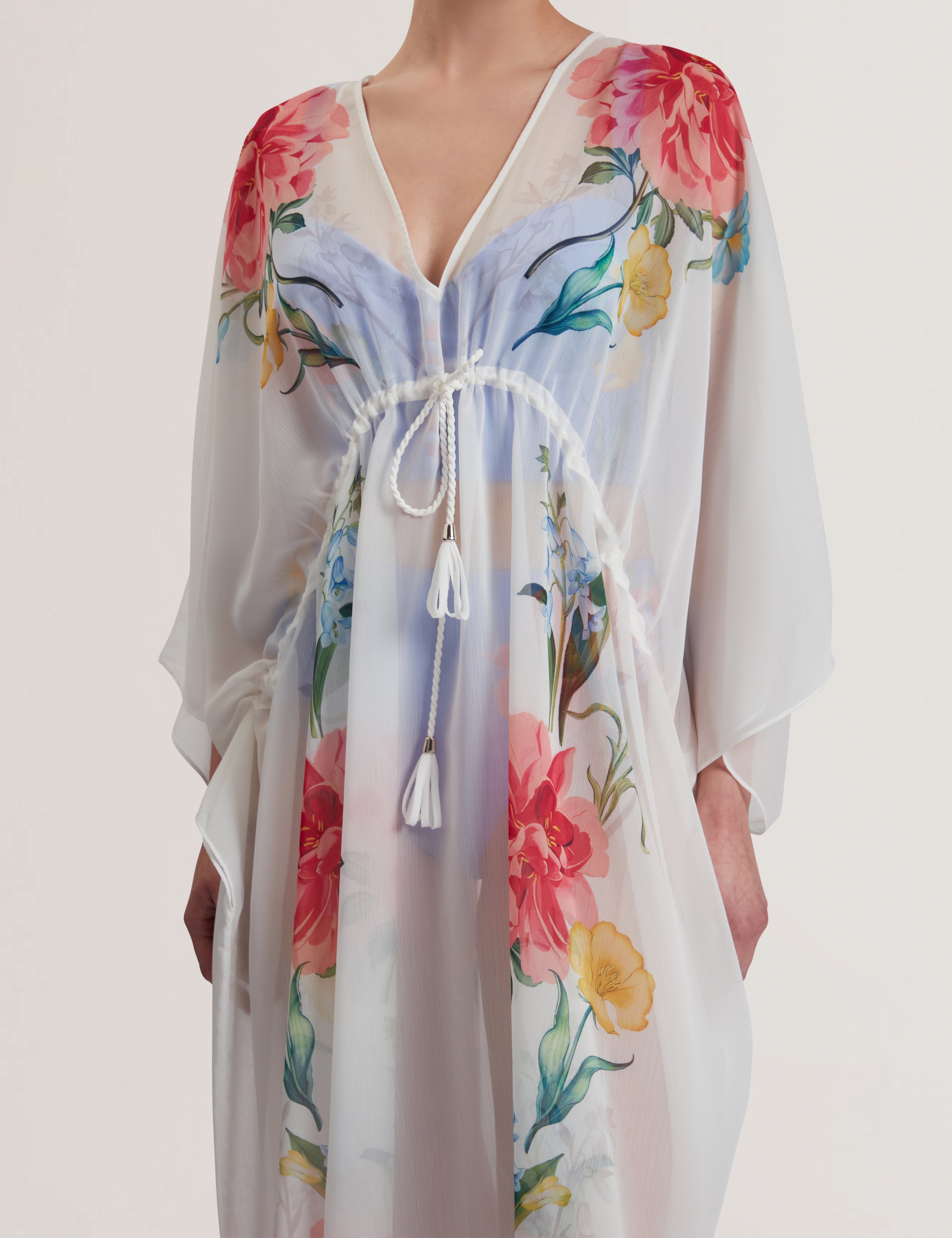 Luusaa Plunge Floral Printed Maxi Cover Up White