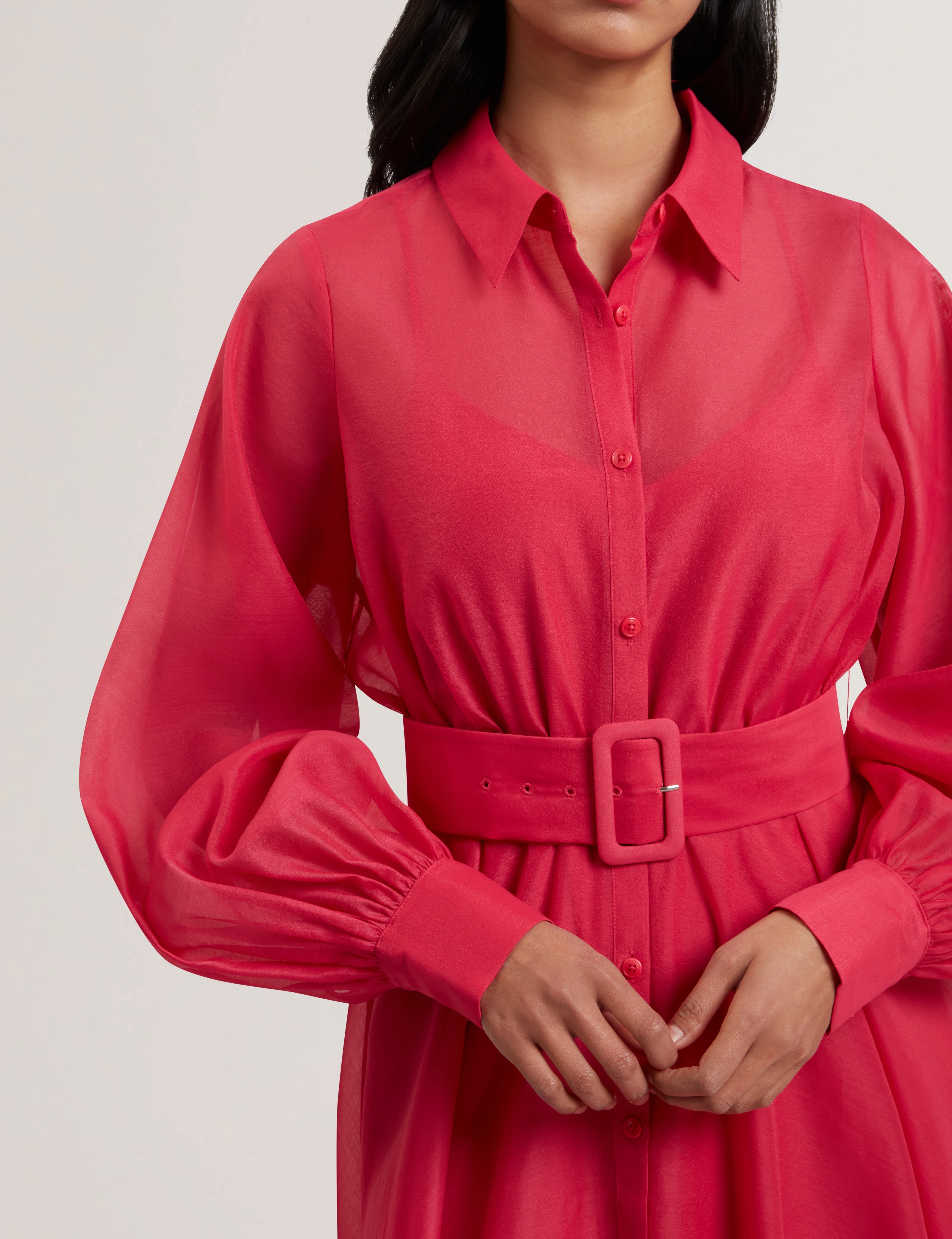 Malzia Corsage Detail Organza Maxi Dress Fuchsia