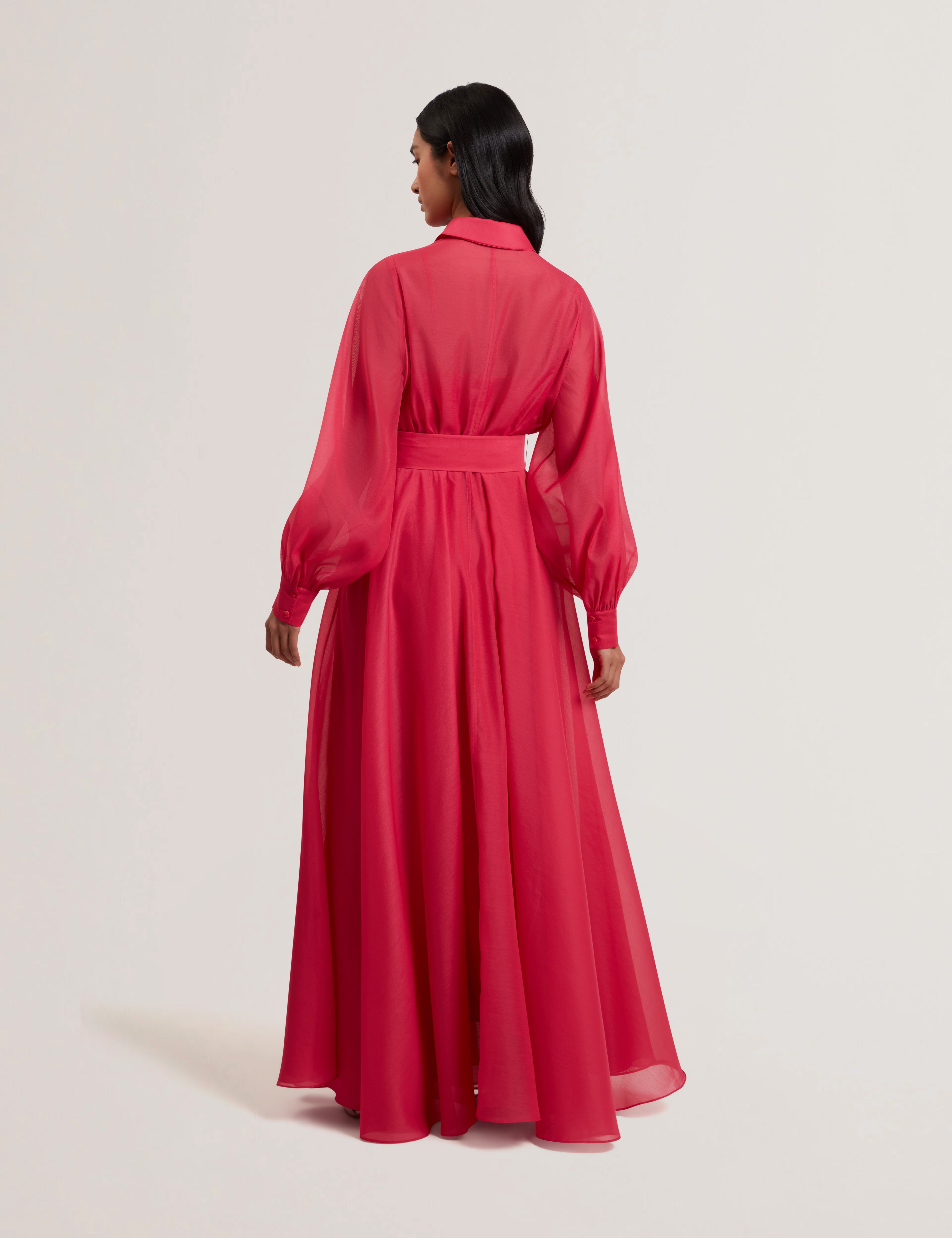 Malzia Corsage Detail Organza Maxi Dress Fuchsia