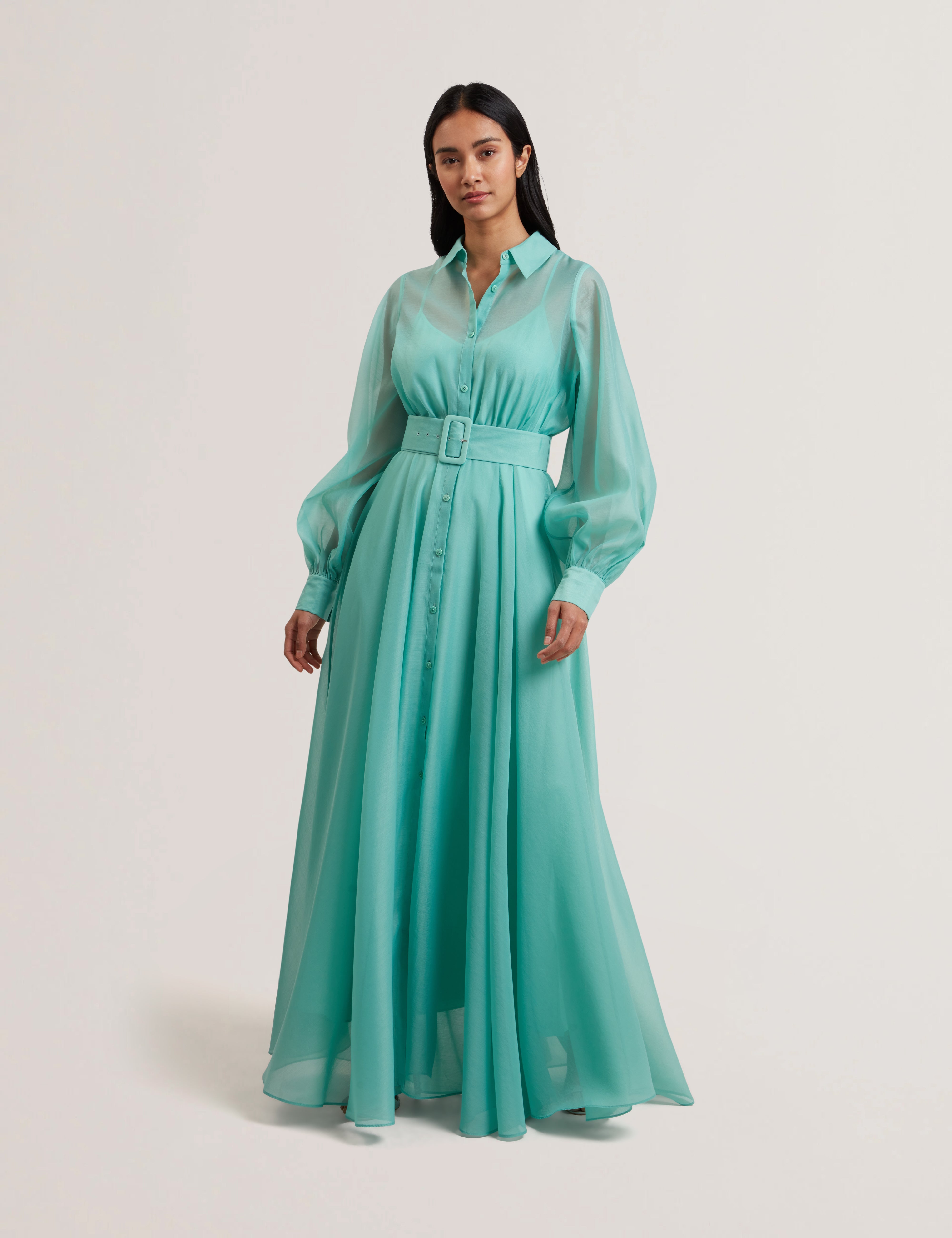 Malzia Corsage Detail Organza Maxi Dress Pl-Green