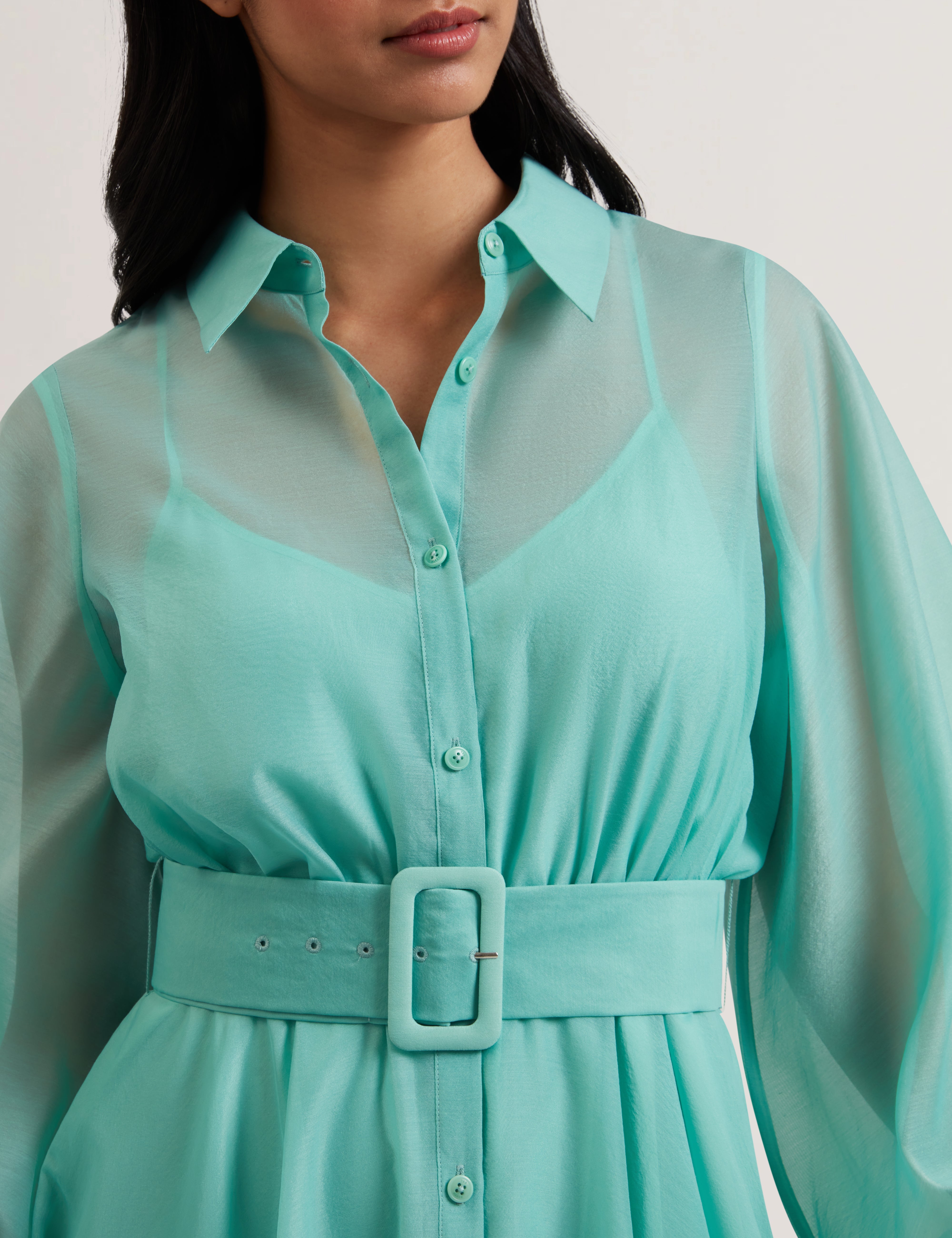 Malzia Corsage Detail Organza Maxi Dress Pl-Green