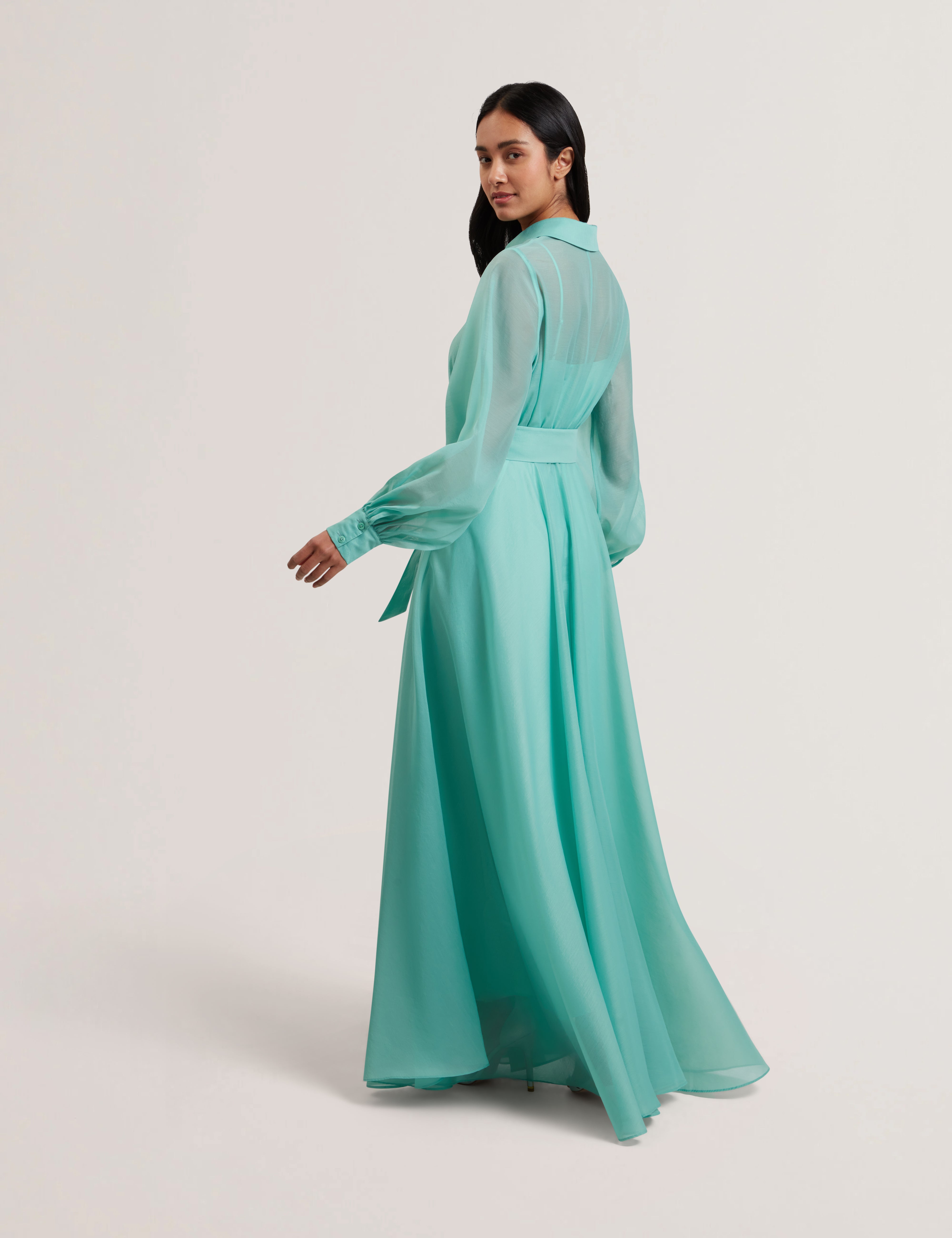 Malzia Corsage Detail Organza Maxi Dress Pl-Green