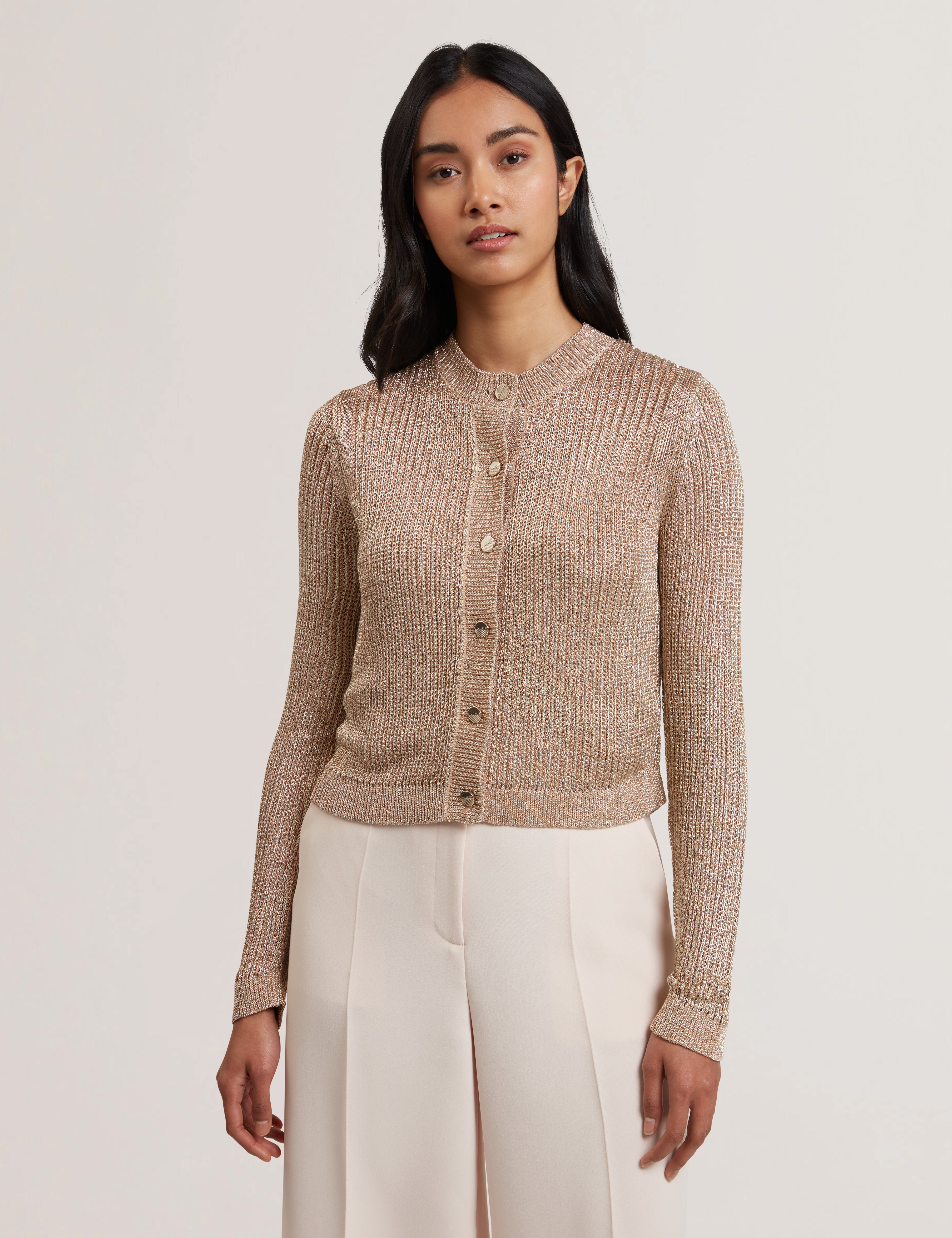 Manya Chainmail Knitted Cardigan Gold