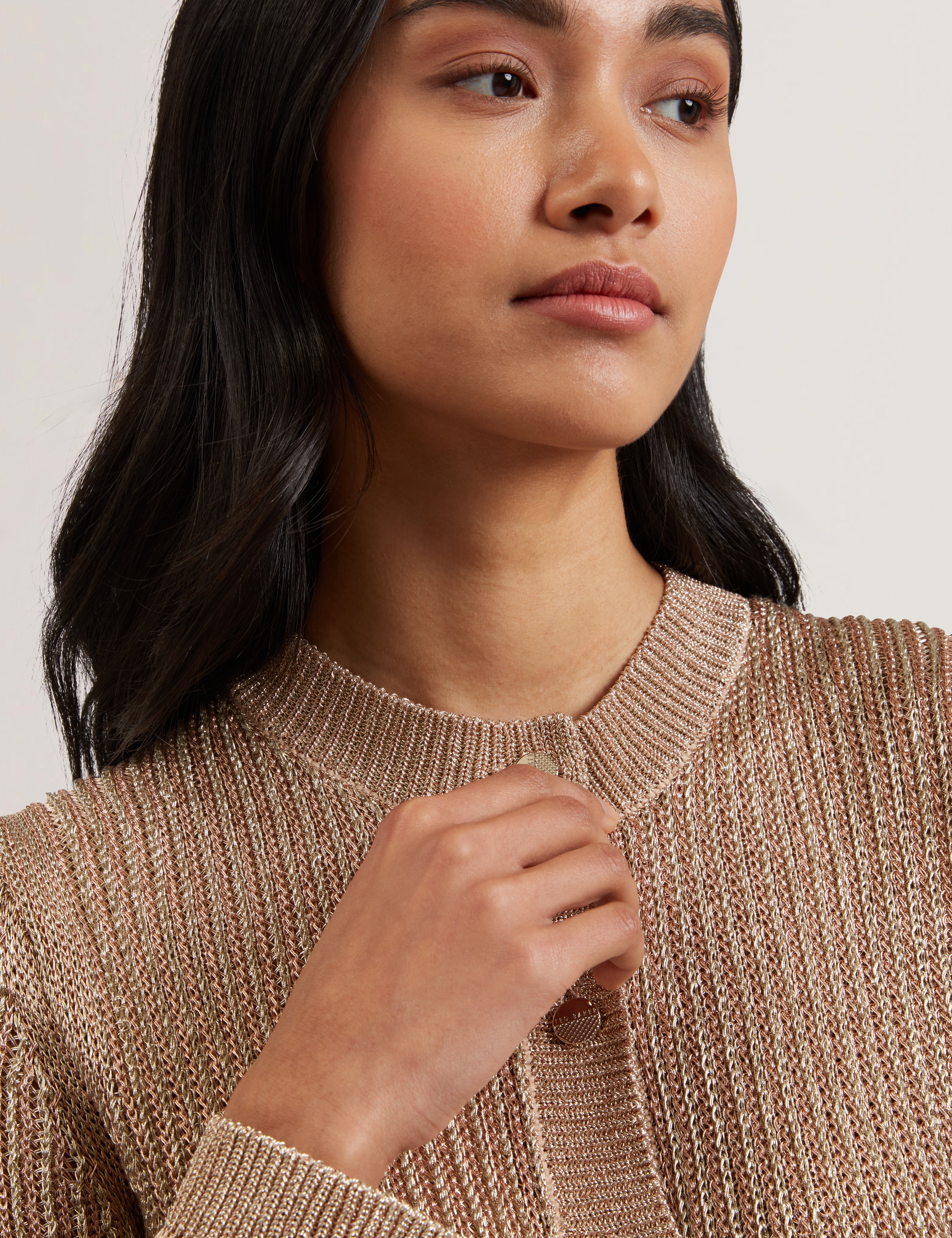 Manya Chainmail Knitted Cardigan Gold