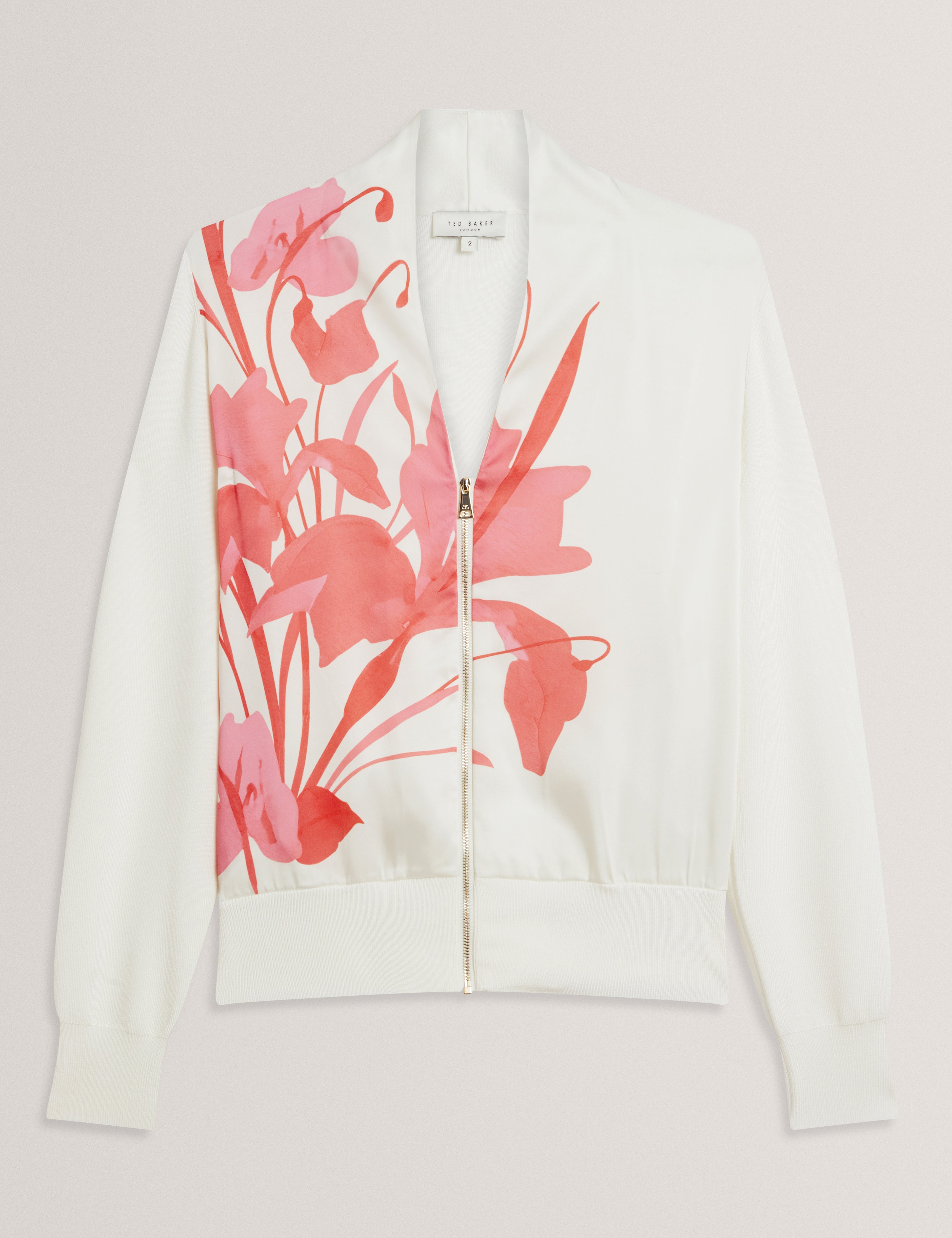 Matiina Printed Woven Front Zipped Cardigan Ivory