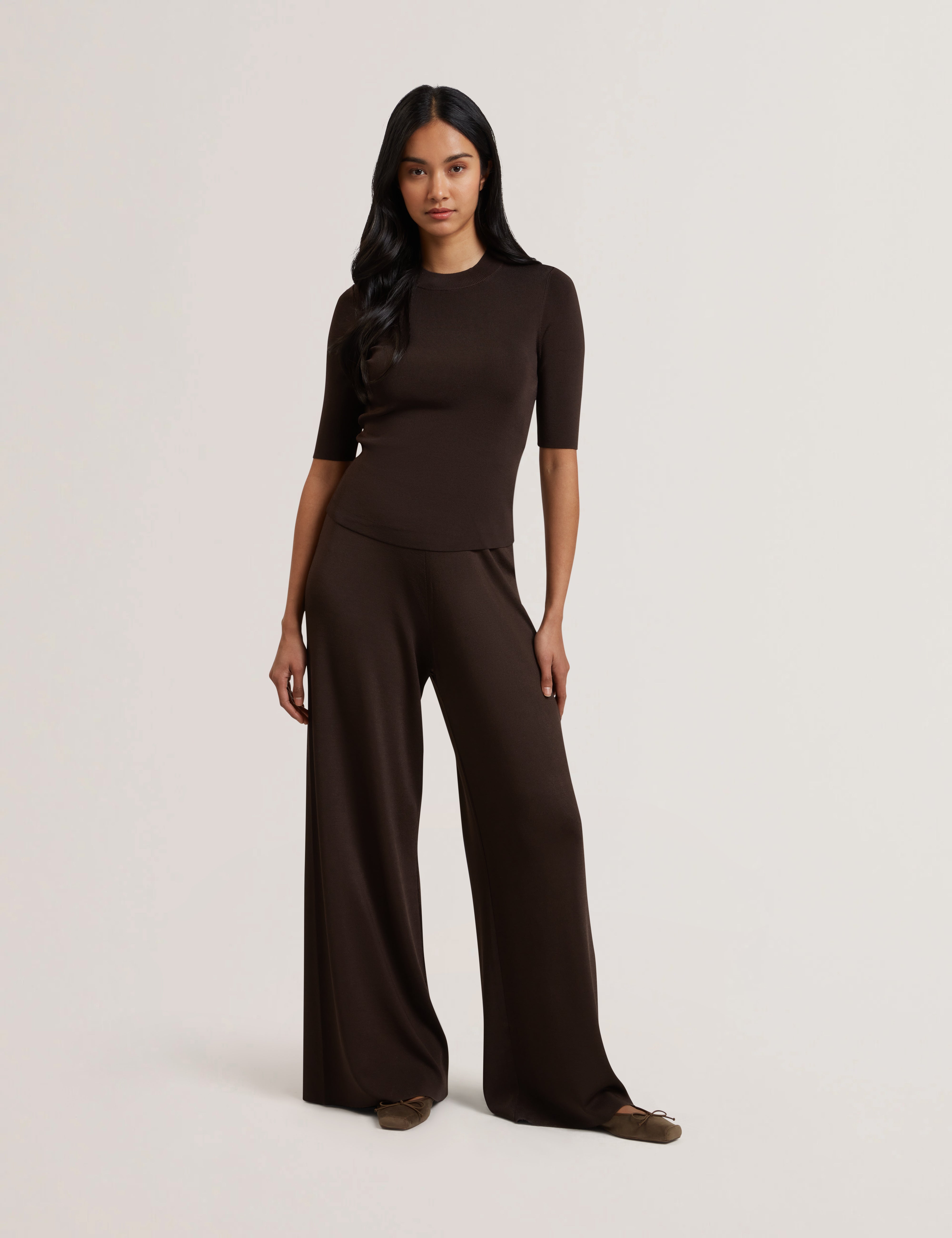 Matilli Wide Leg Knit Trouser Dk-Brown