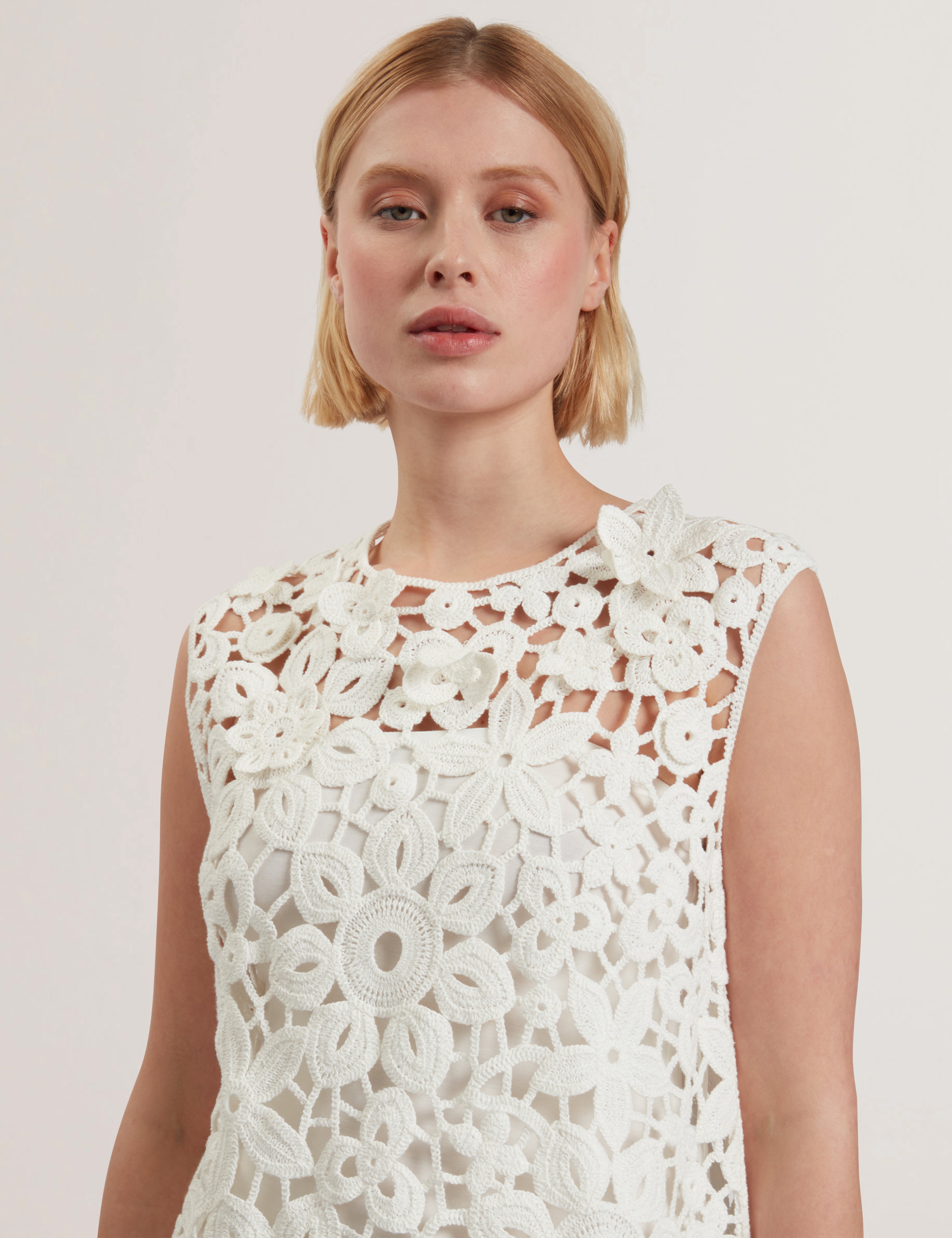 Miikka Crochet Knit Mini Dress White