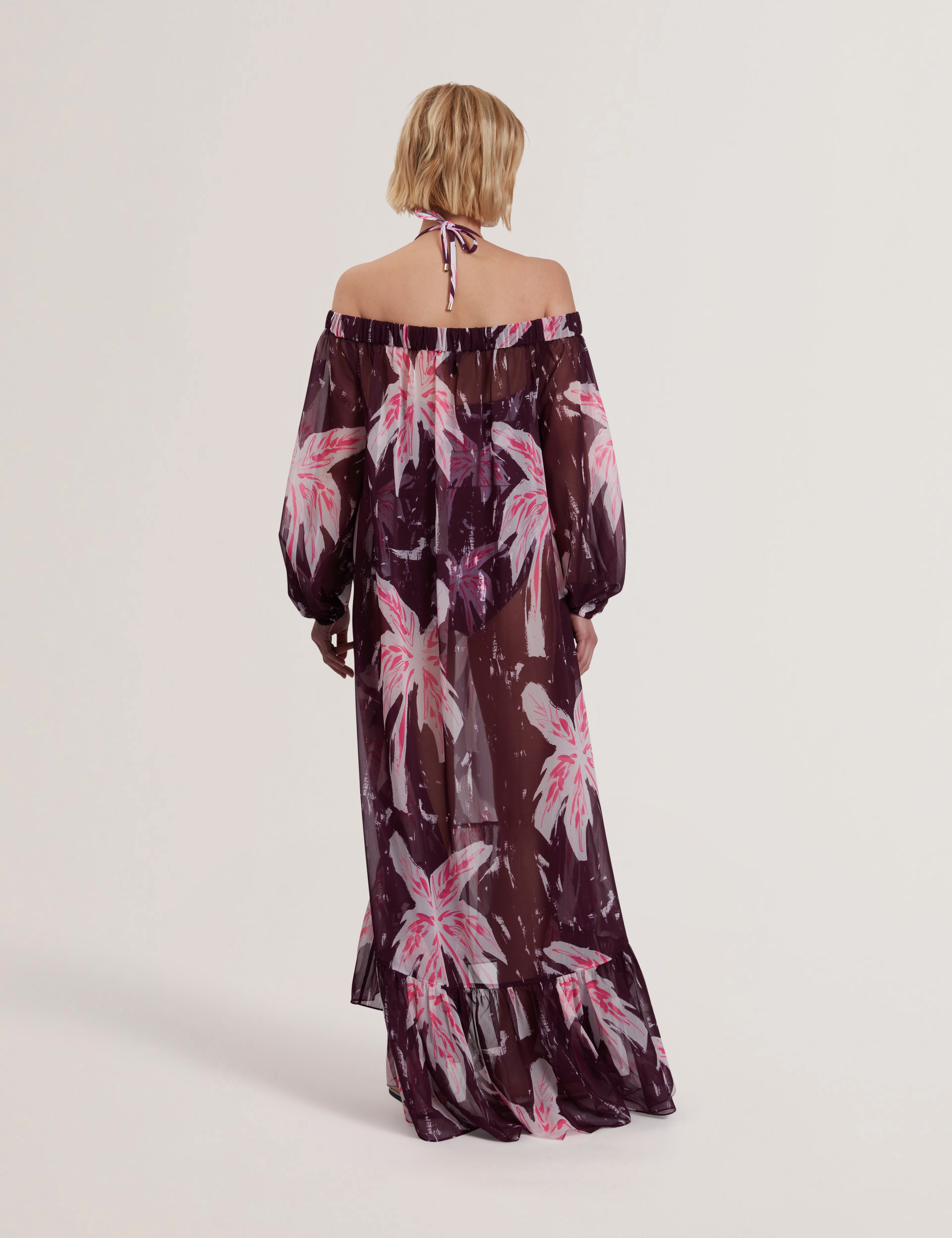 Montaya Printed Bardot Maxi Cover Up Maroon